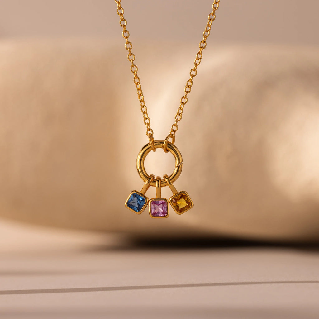 Square Bezel Birthstone Charm Silver 18K Gold Plated