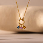 Square Bezel Birthstone Charm Silver 18K Gold Plated