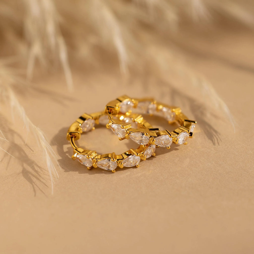 Inside Out Pear Diamond Hoops Silver 18K Gold Plated