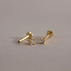 Dainty Diamond Flatback Studs Silver 18K Gold Plated