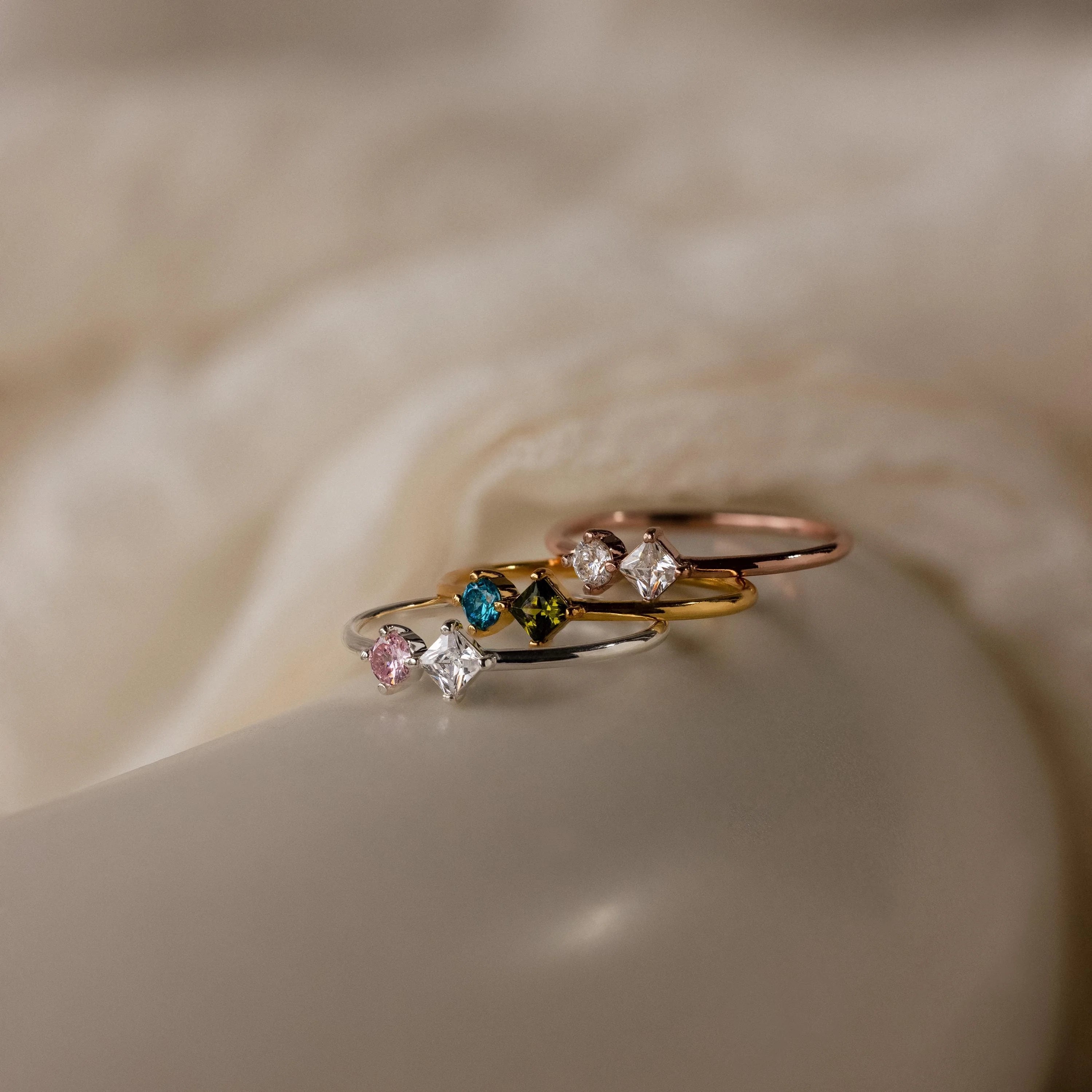 Toi et Moi Princess Birthstone Ring Silver 18K Gold Plated