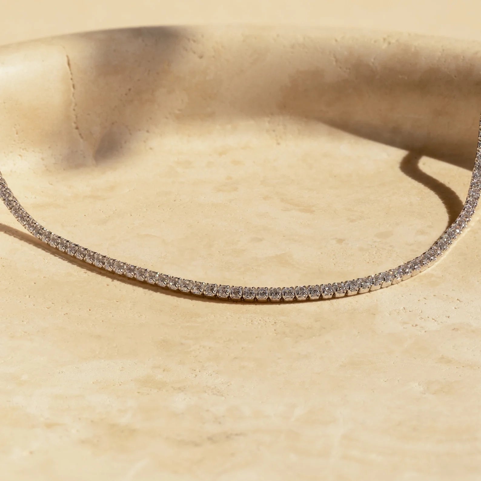 Diamond Tennis Choker Necklace Silver 18K Gold Plated