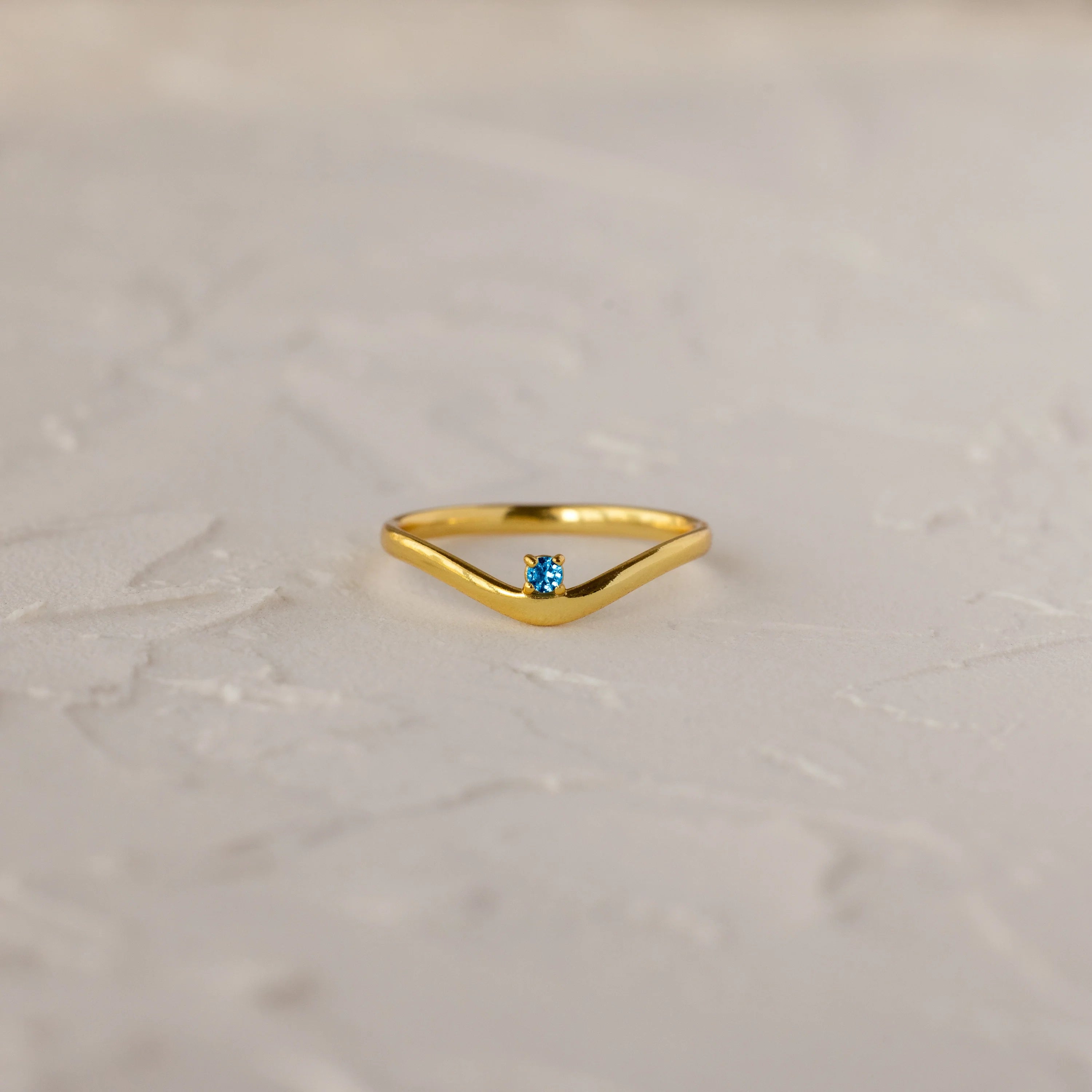 Blue Zircon Drop Curve Ring Silver 18K Gold Plated