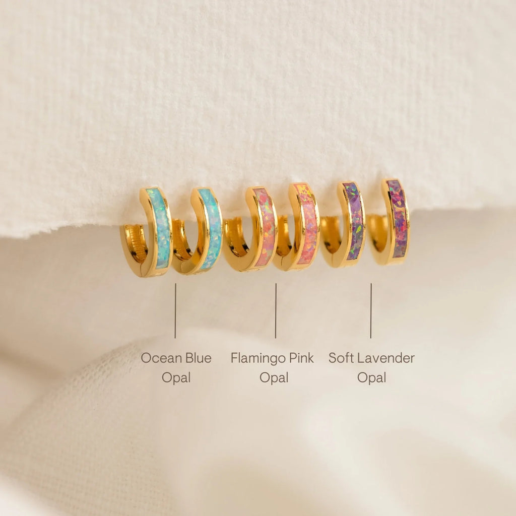 Opal Inlay Huggies Silver 18K Gold Plated