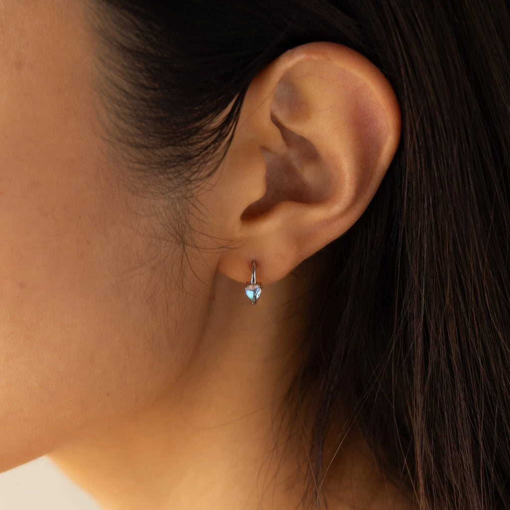 Moonstone Heart Huggies Silver 18K Gold Plated