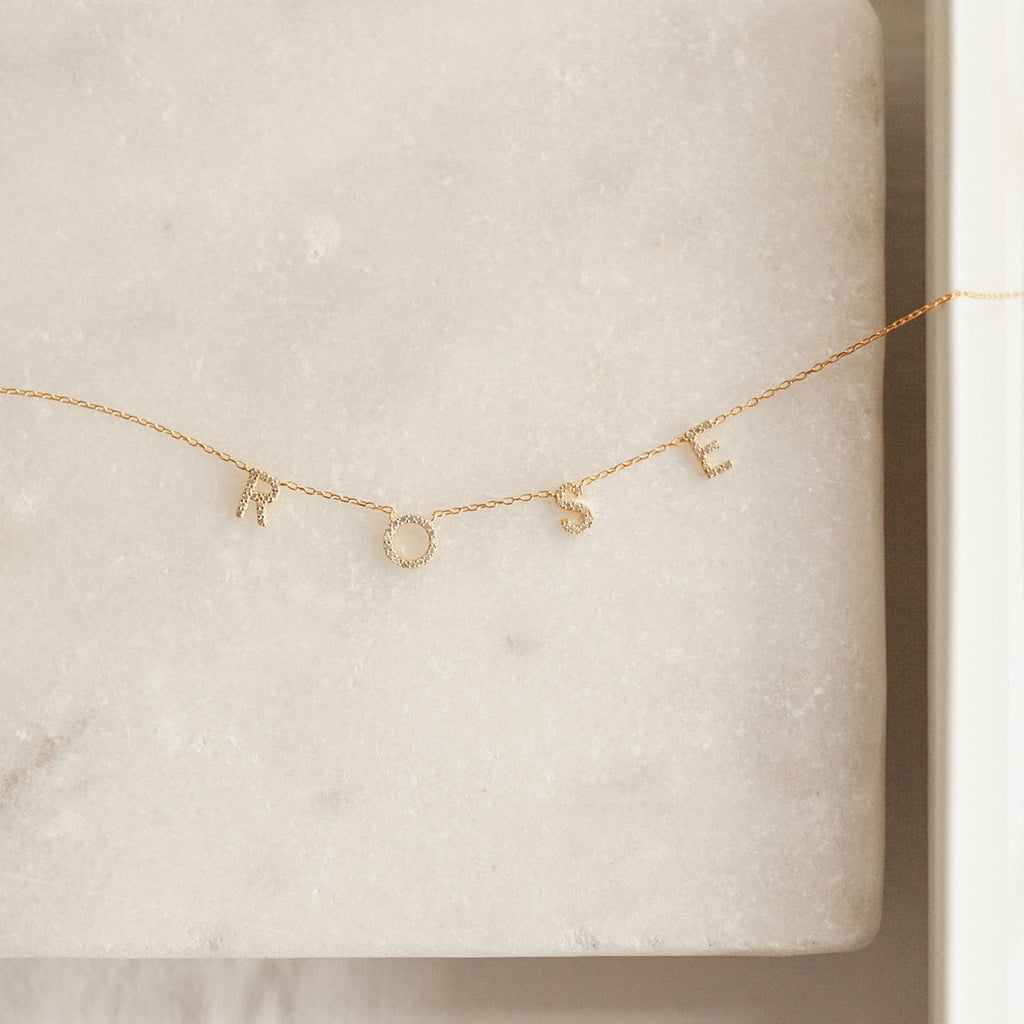 Pave Letter Necklace Silver 18K Gold Plated