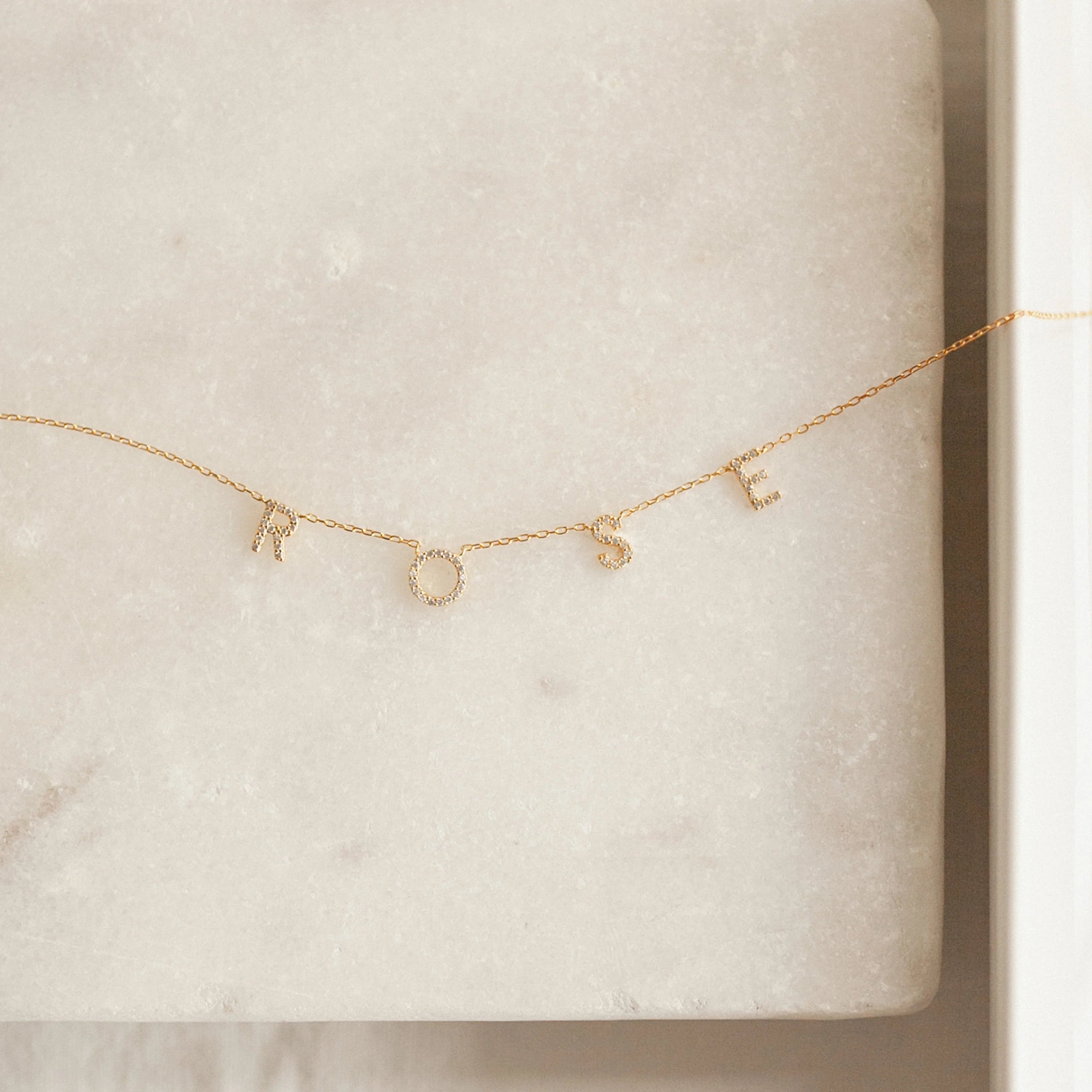Pave Letter Necklace Silver 18K Gold Plated