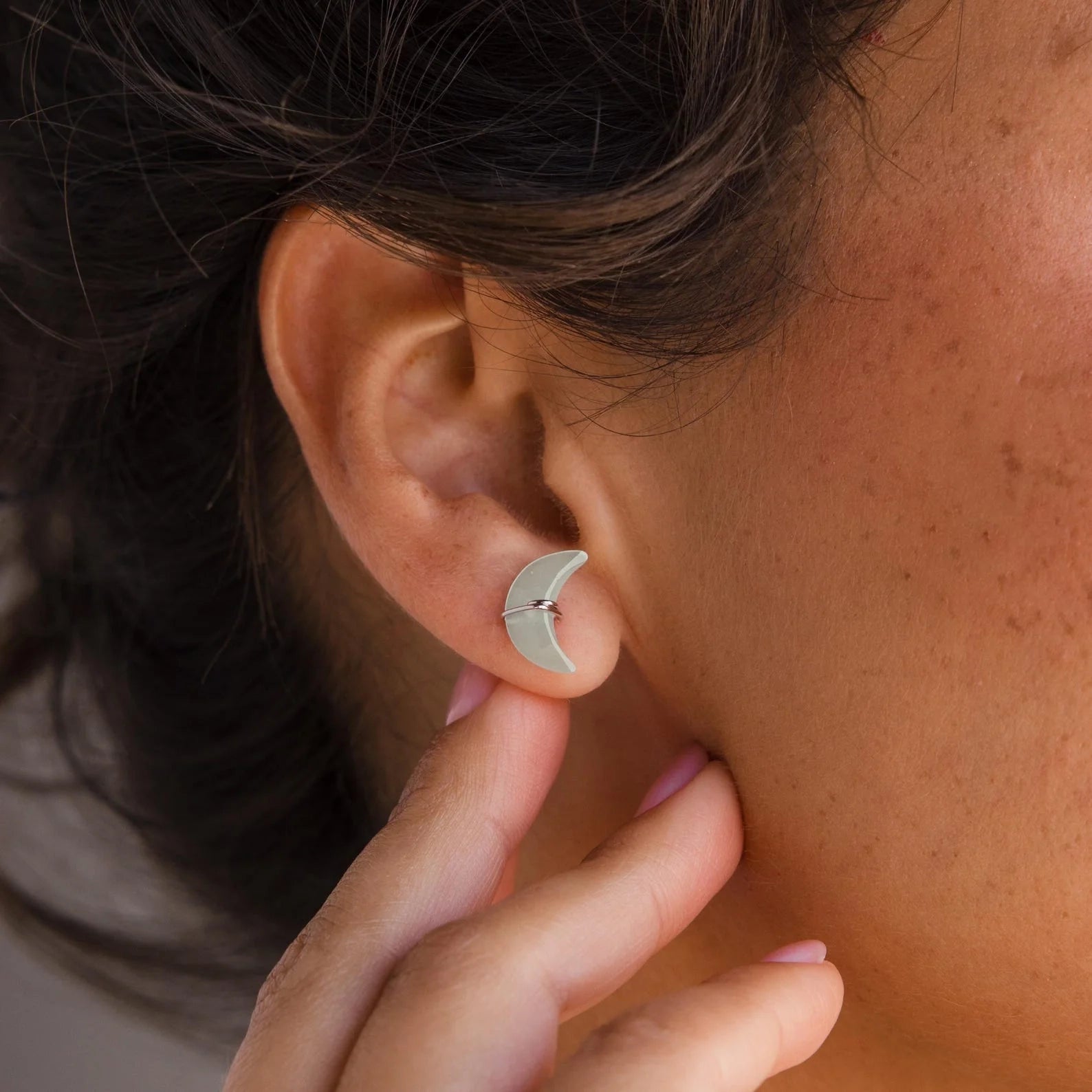 Aquamarine Moon & Star Studs Silver 18K Gold Plated