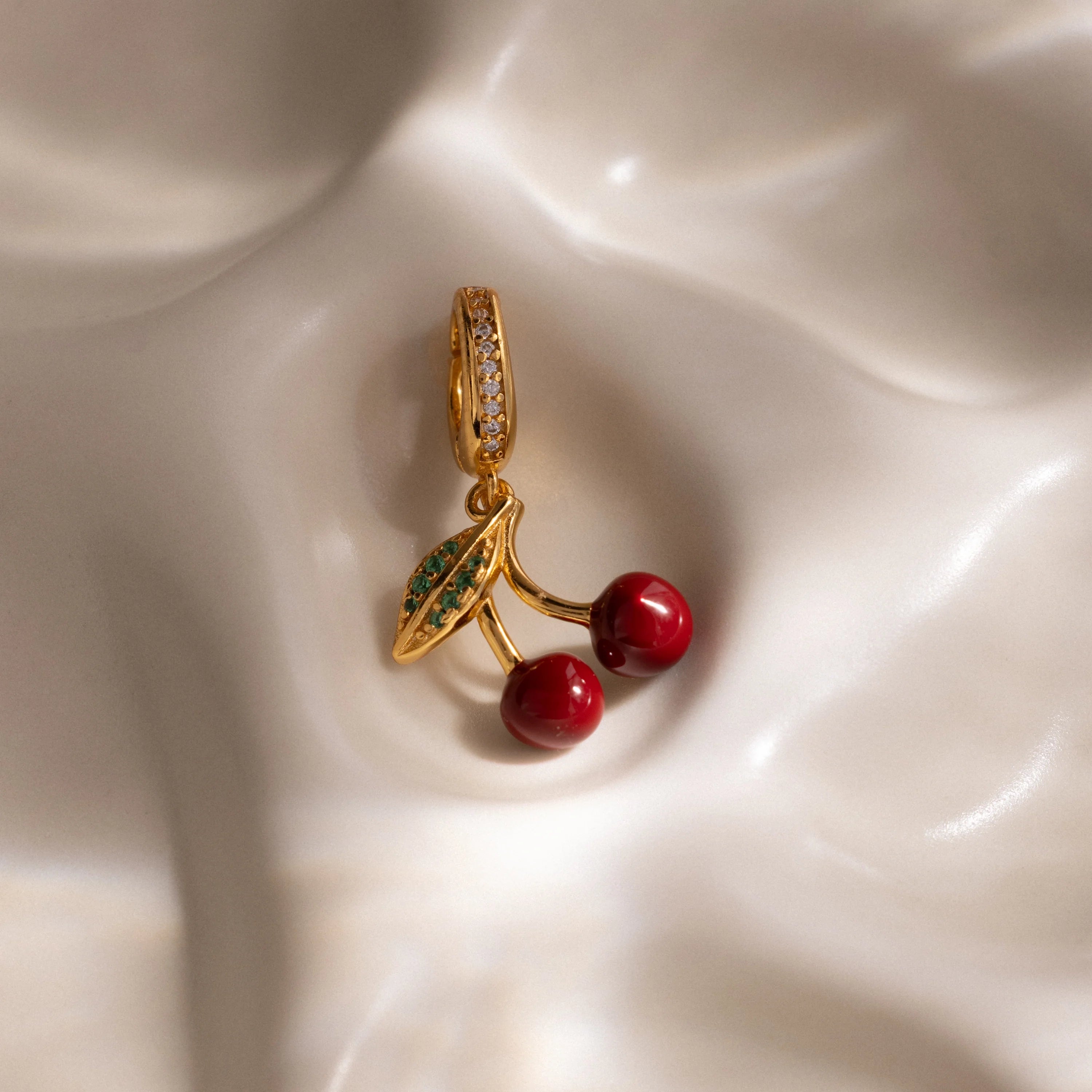 Pavé Clasp Ruby Cherry Charm Silver 18K Gold Plated