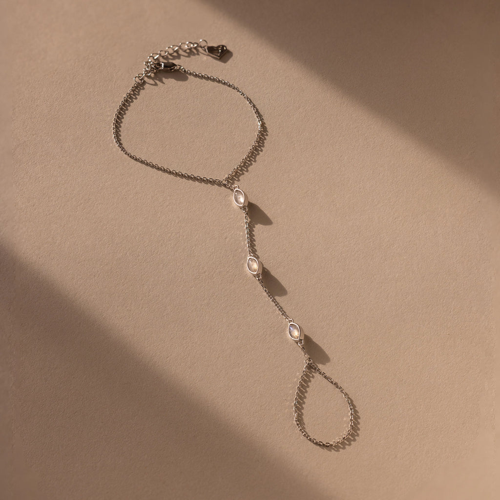 Moonstone Hand Chain Bracelet  Silver 18K Gold Plated