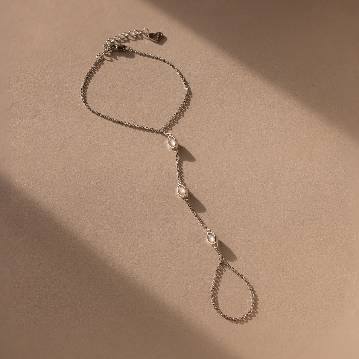 Moonstone Hand Chain Bracelet  Silver 18K Gold Plated