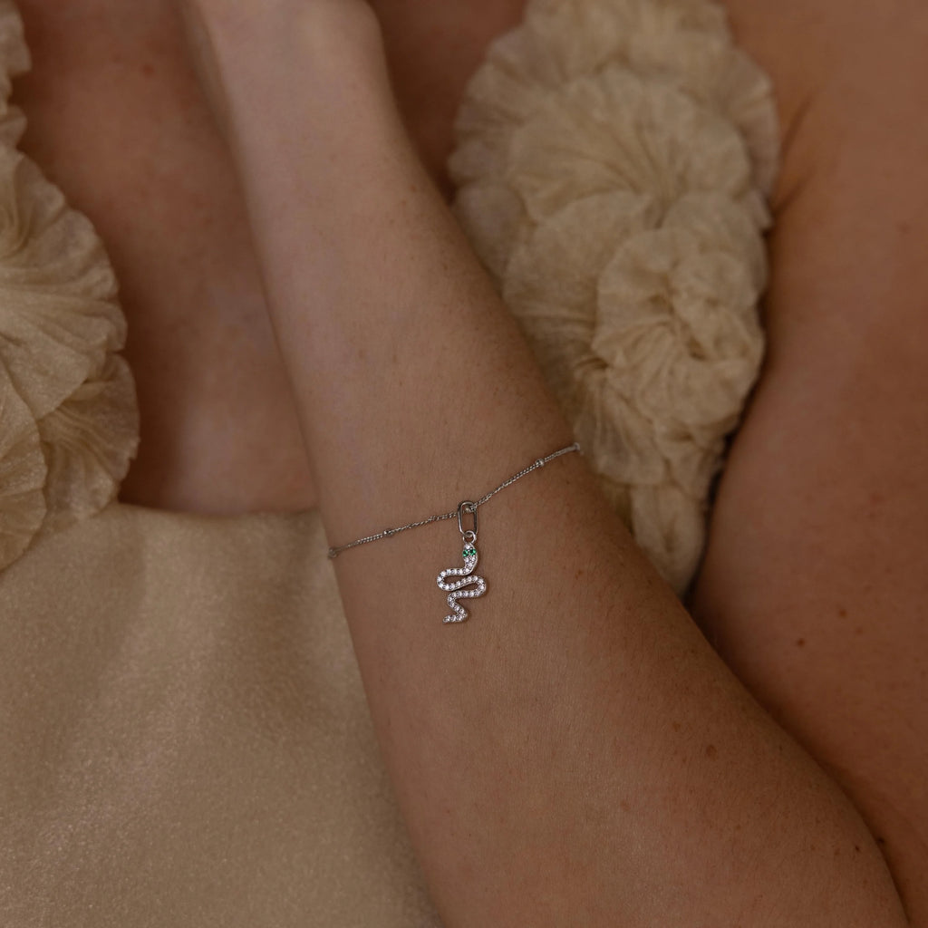 Diamond Snake Charm Silver 18K Gold Plated