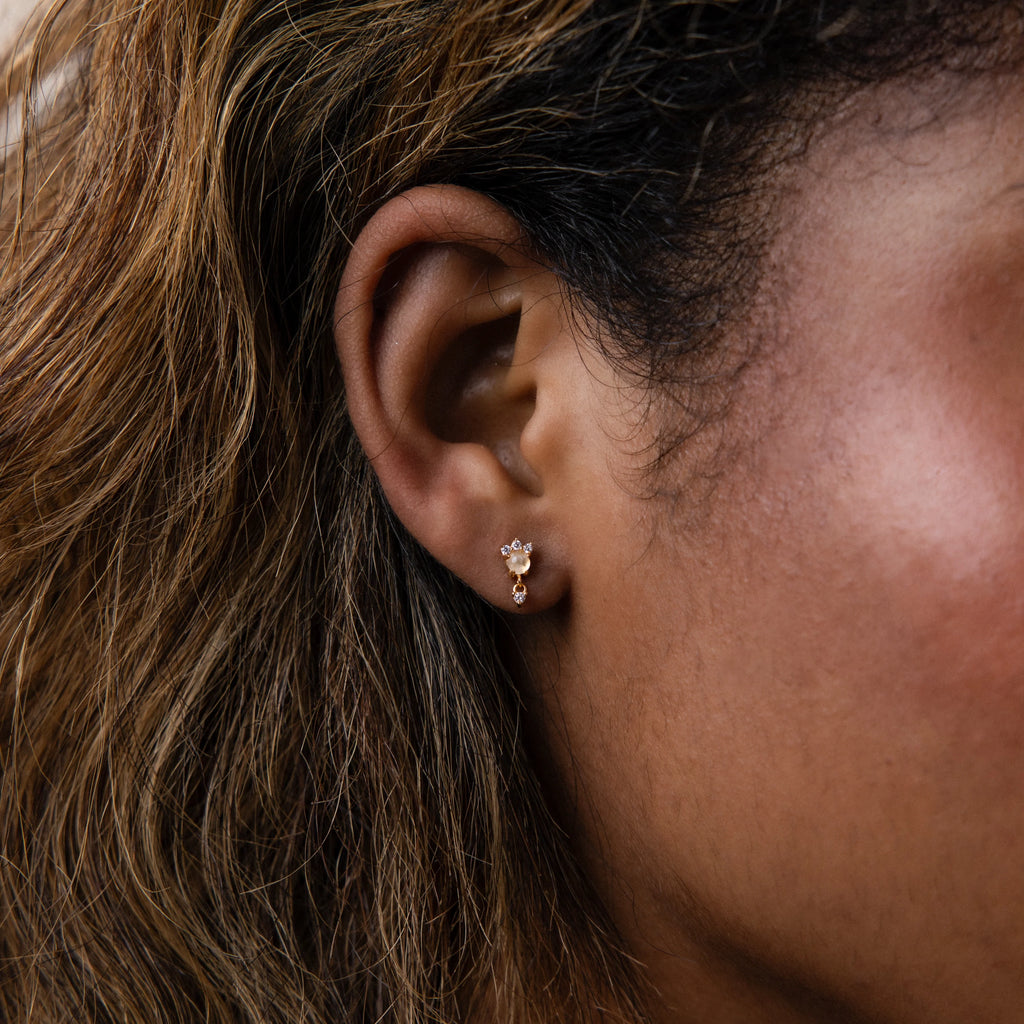 Halo Moonstone Drop Studs Silver 18K Gold Plated