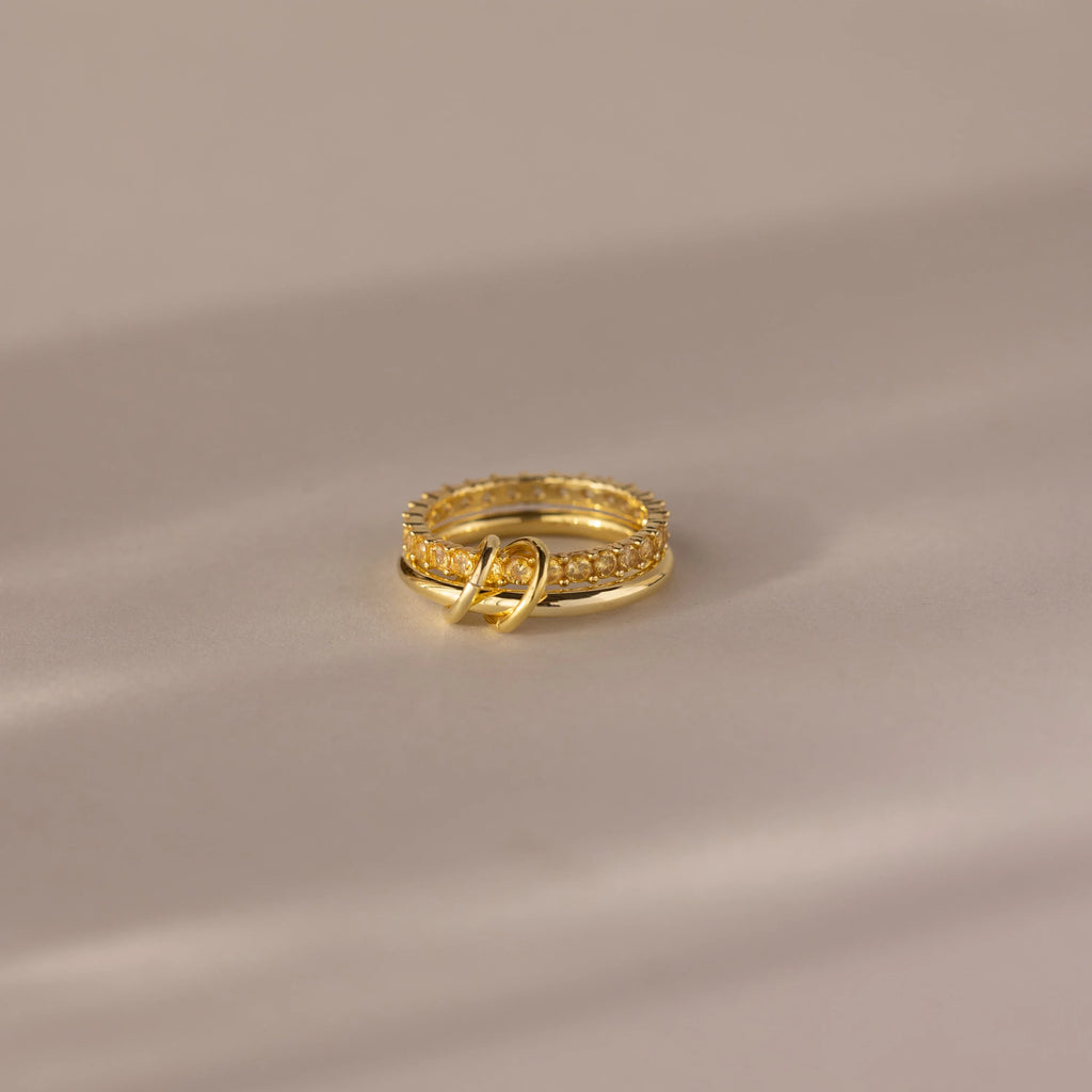 Topaz Tennis Eternity Band Ring Set  Silver 18K Gold Plated