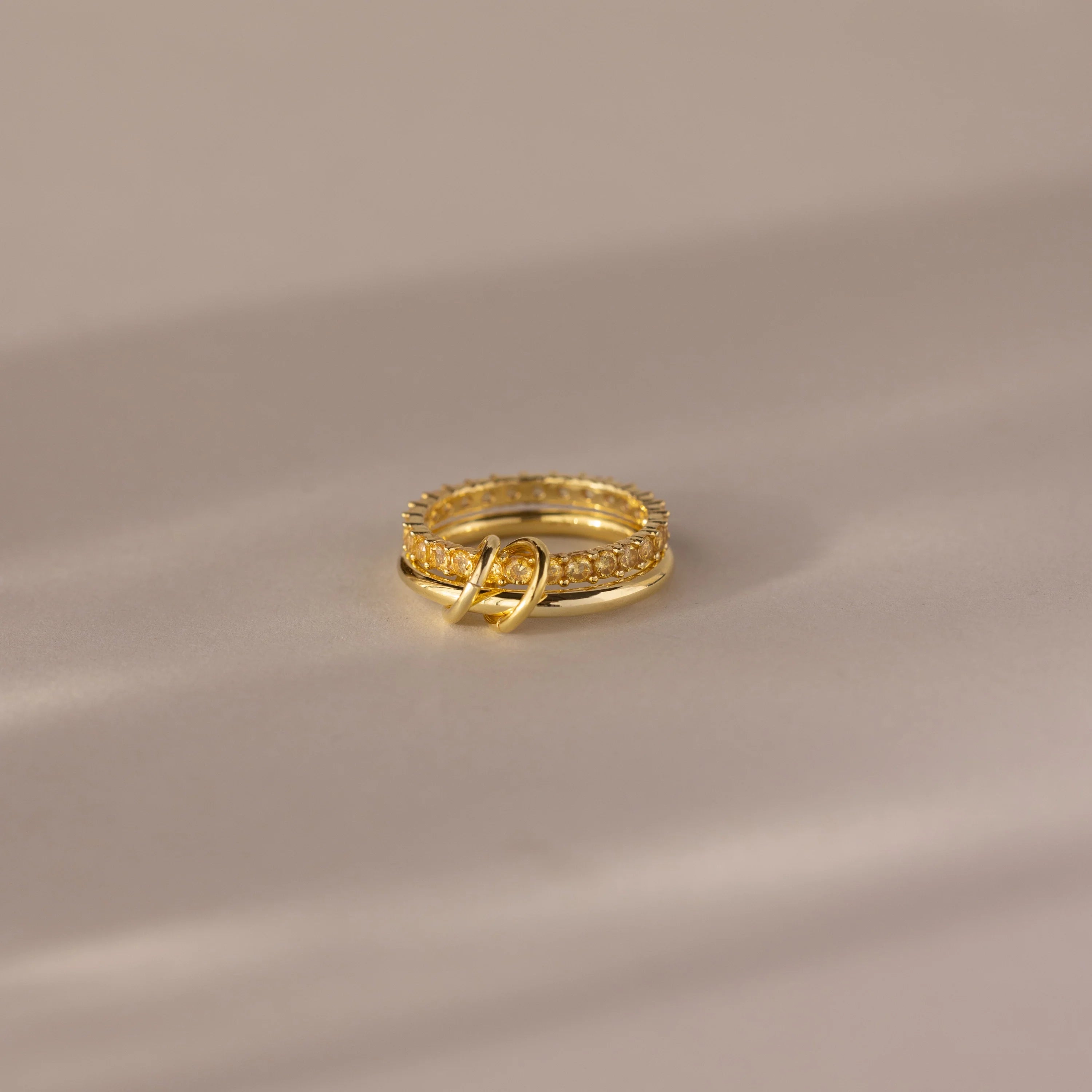 Topaz Tennis Eternity Band Ring Set  Silver 18K Gold Plated