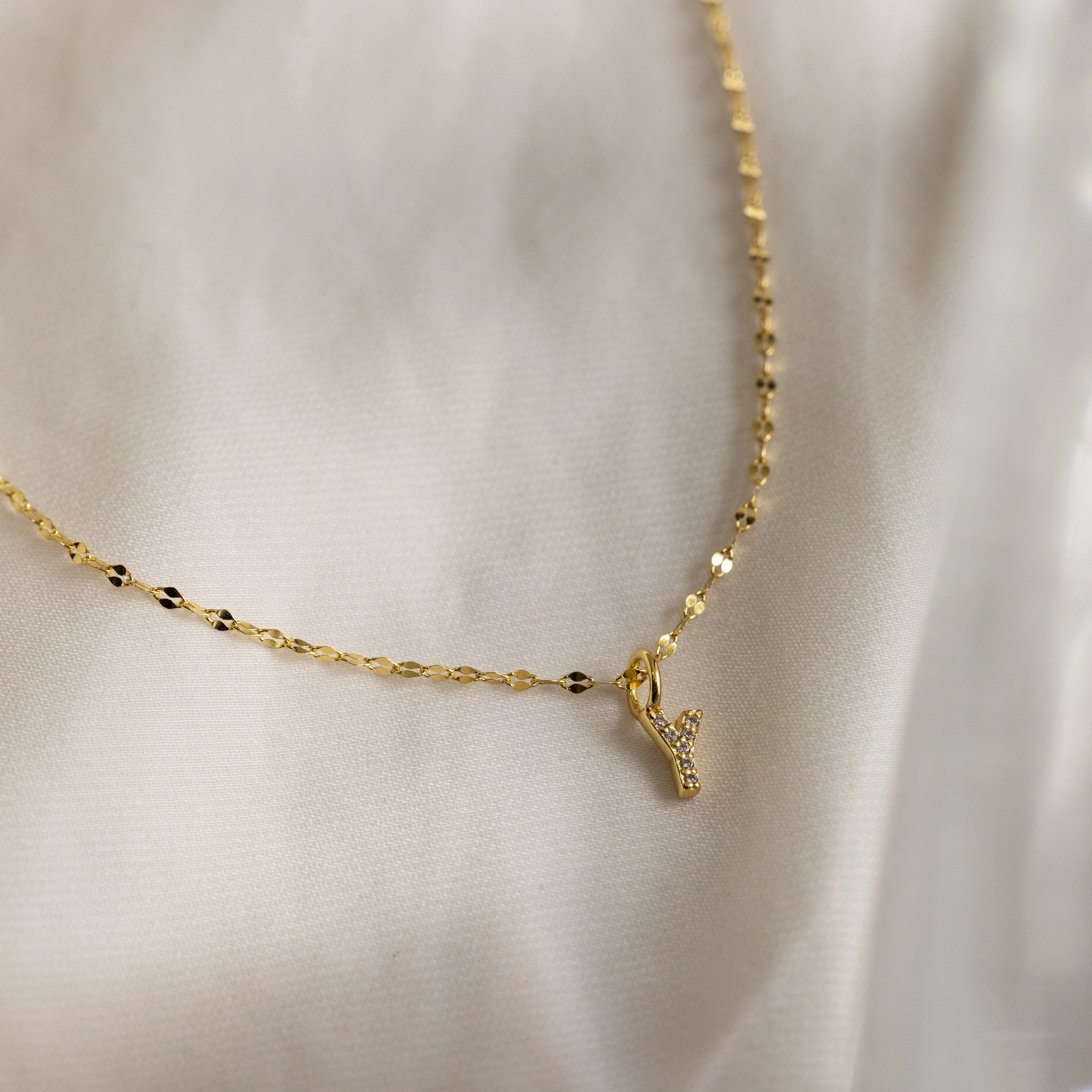 Dainty Pave Letter Necklace Silver 18K Gold Plated