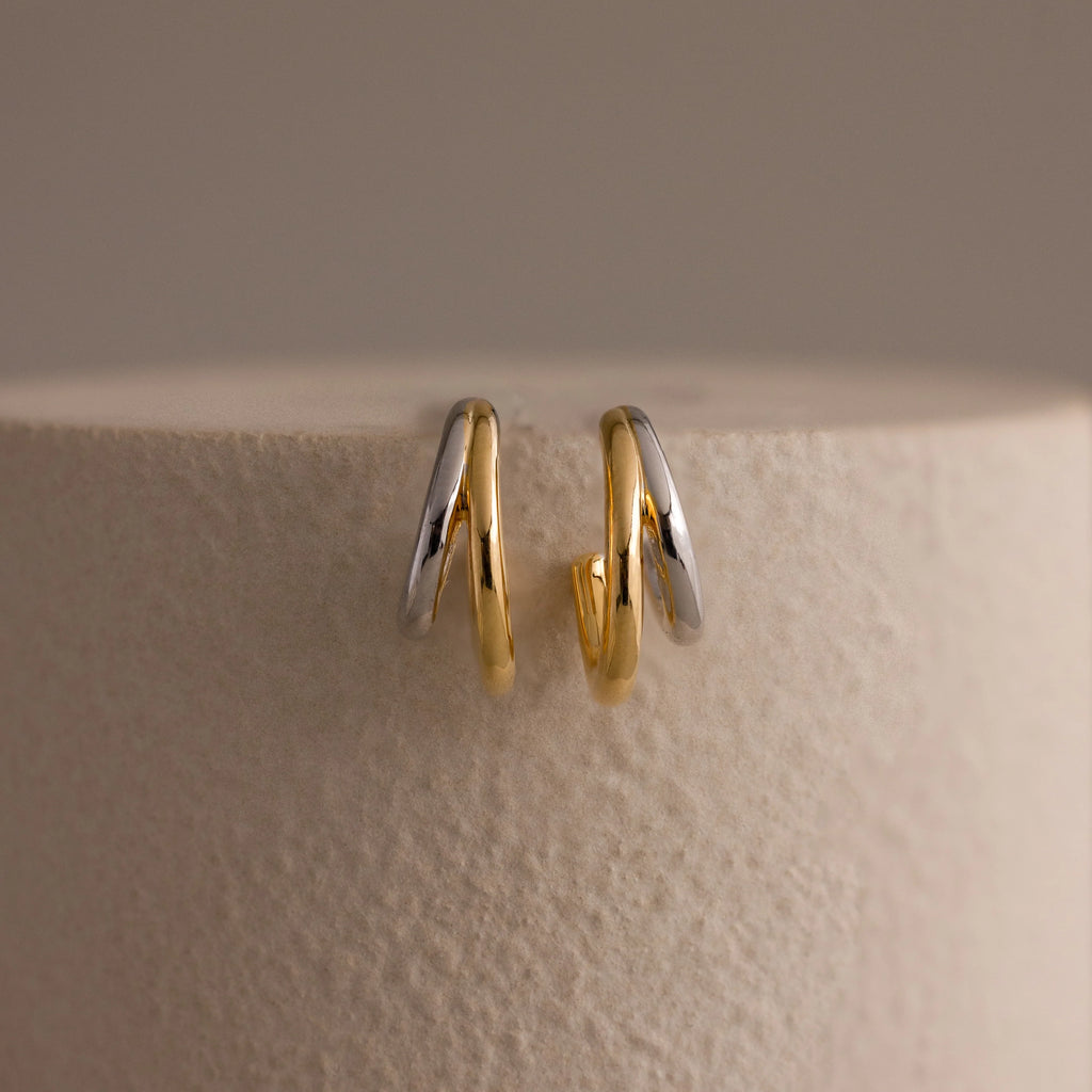 Mixed Metal Duo Hoops Silver 18K Gold Plated