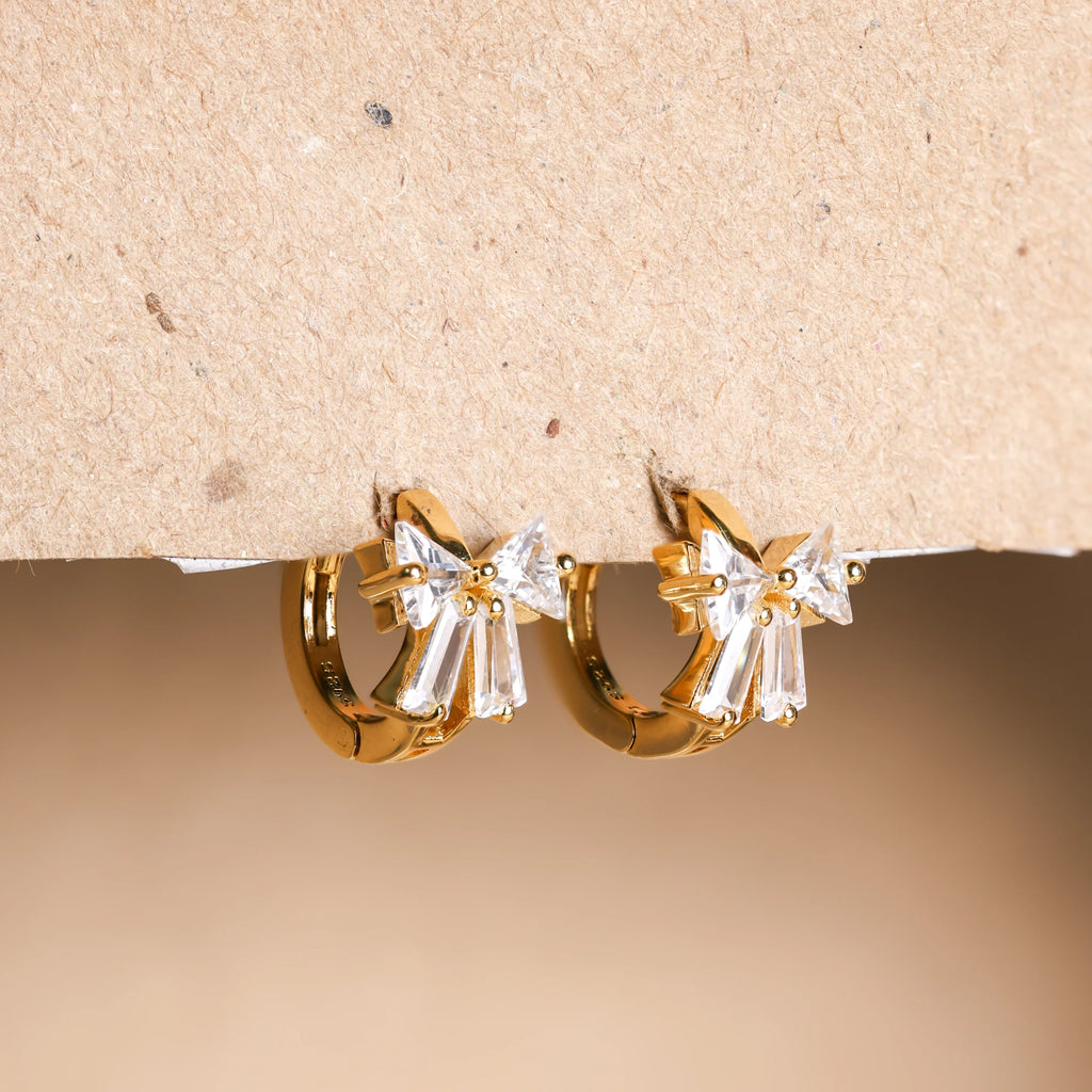 Diamond Ribbon Bow Huggie Earrings