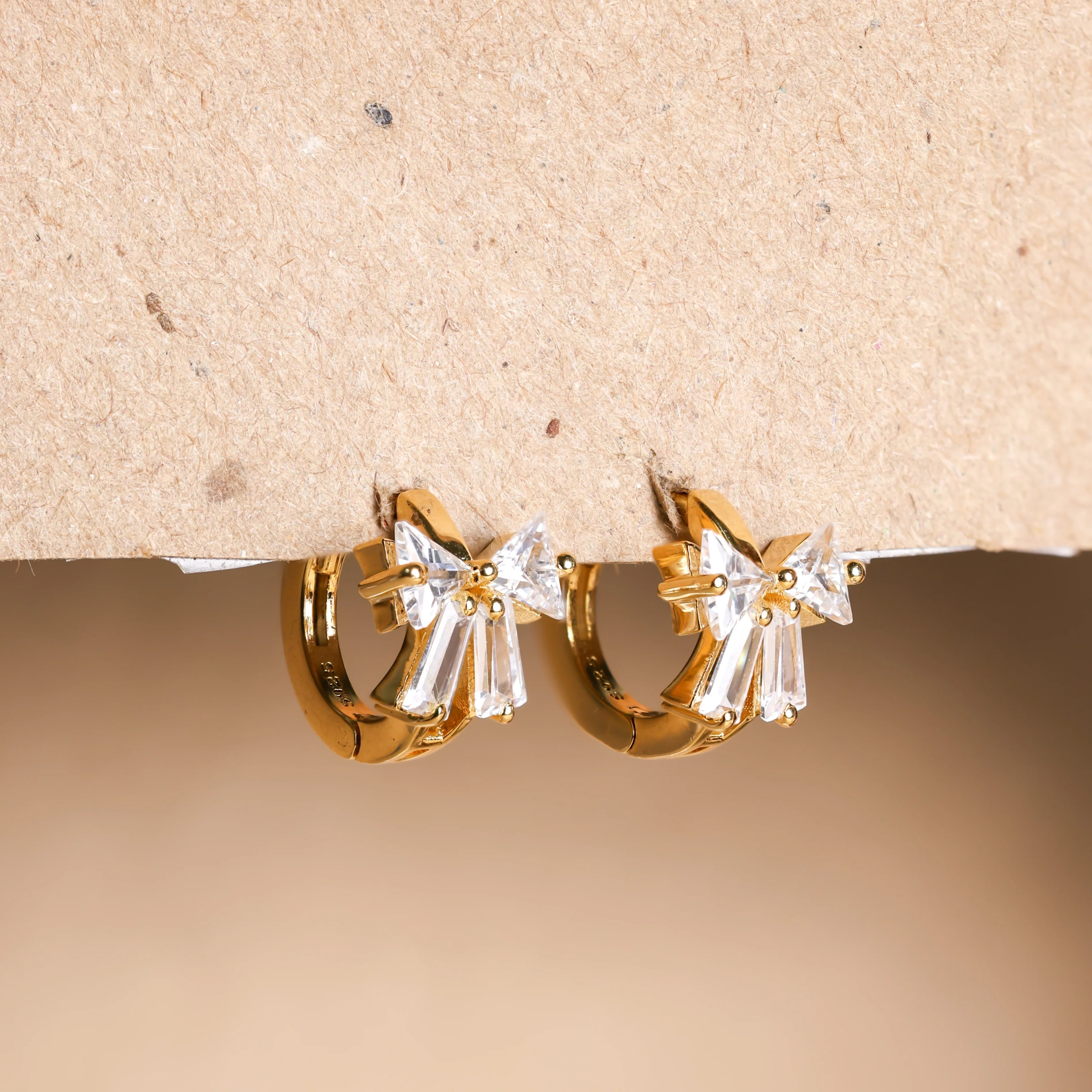 Diamond Ribbon Bow Huggie Earrings
