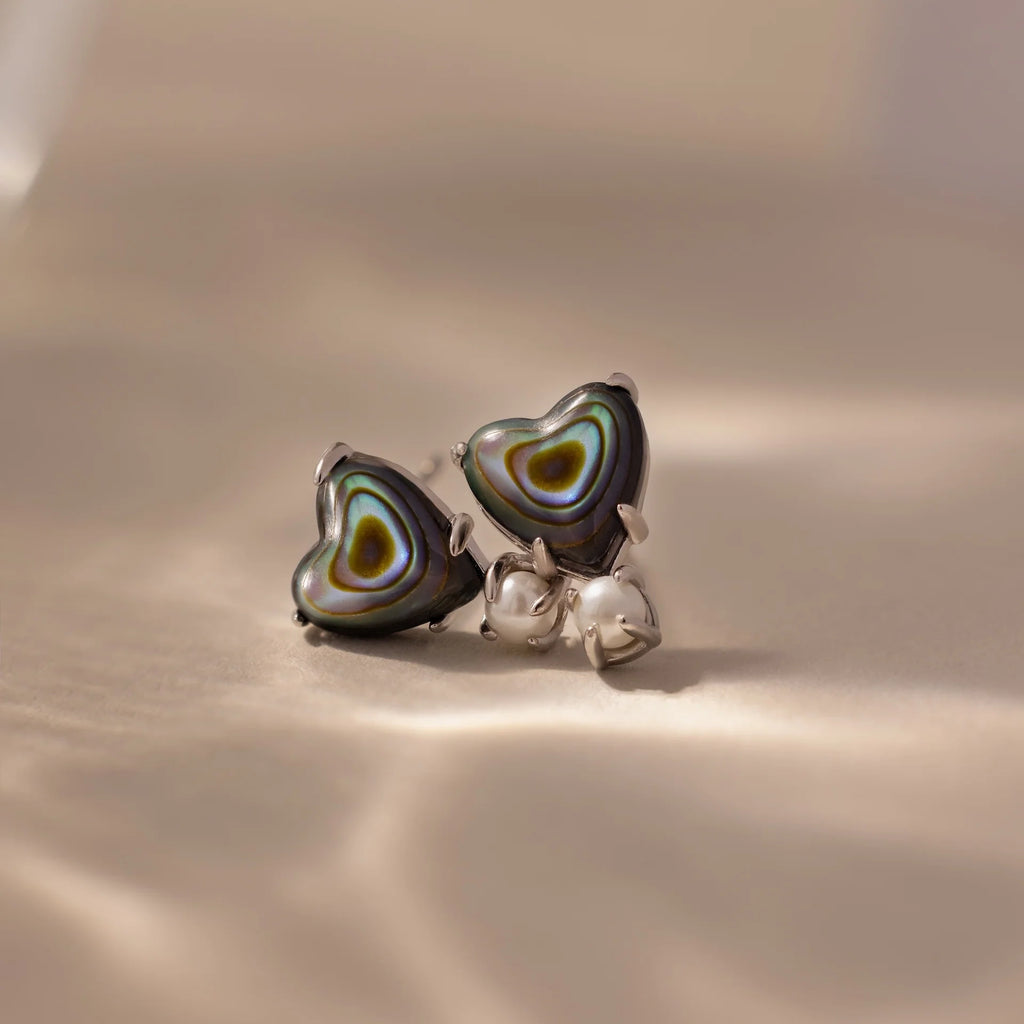 Abalone Pearl Heart Studs Silver 18K Gold Plated