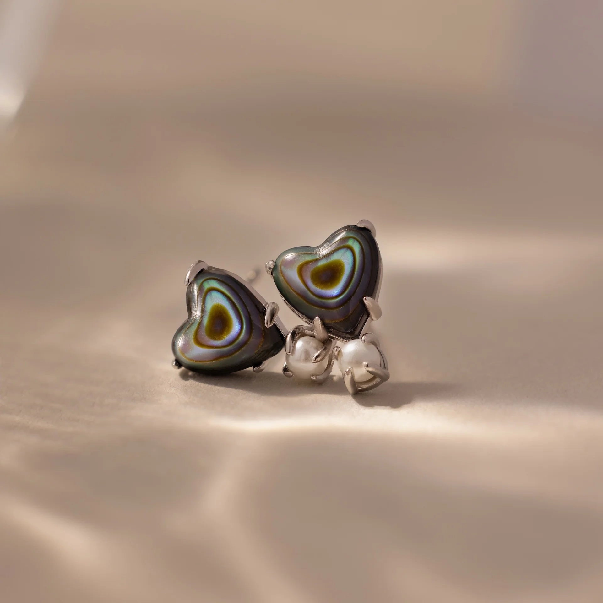Abalone Pearl Heart Studs Silver 18K Gold Plated