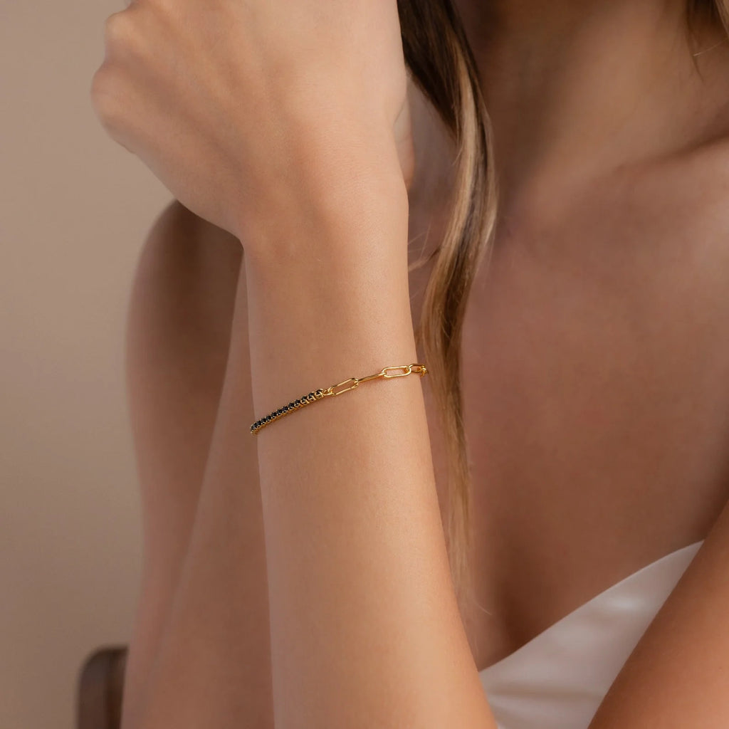 Black Diamond Tennis Bracelet Silver 18K Gold Plated