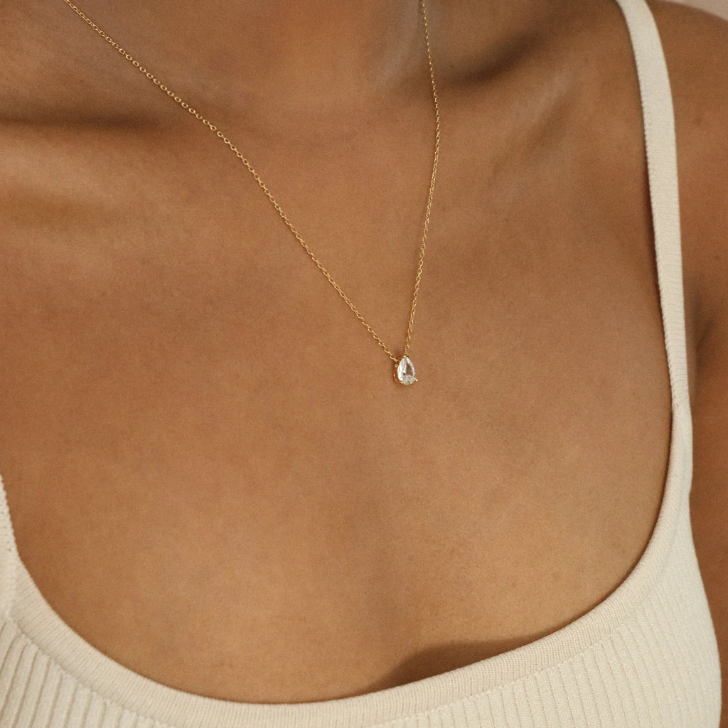 Pear Diamond Necklace Silver 18K Gold Plated