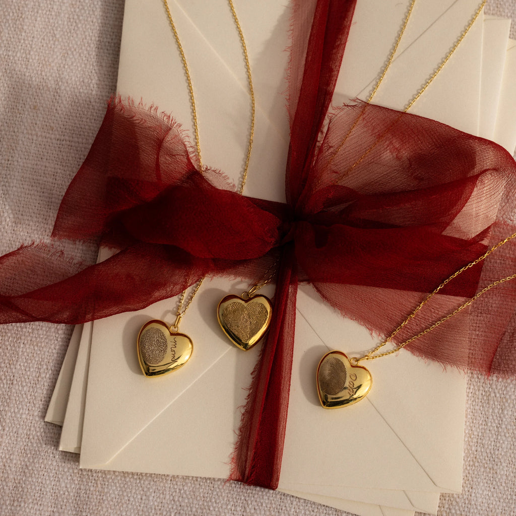 Fingerprint Heart Locket Necklace Silver 18K Gold Plated
