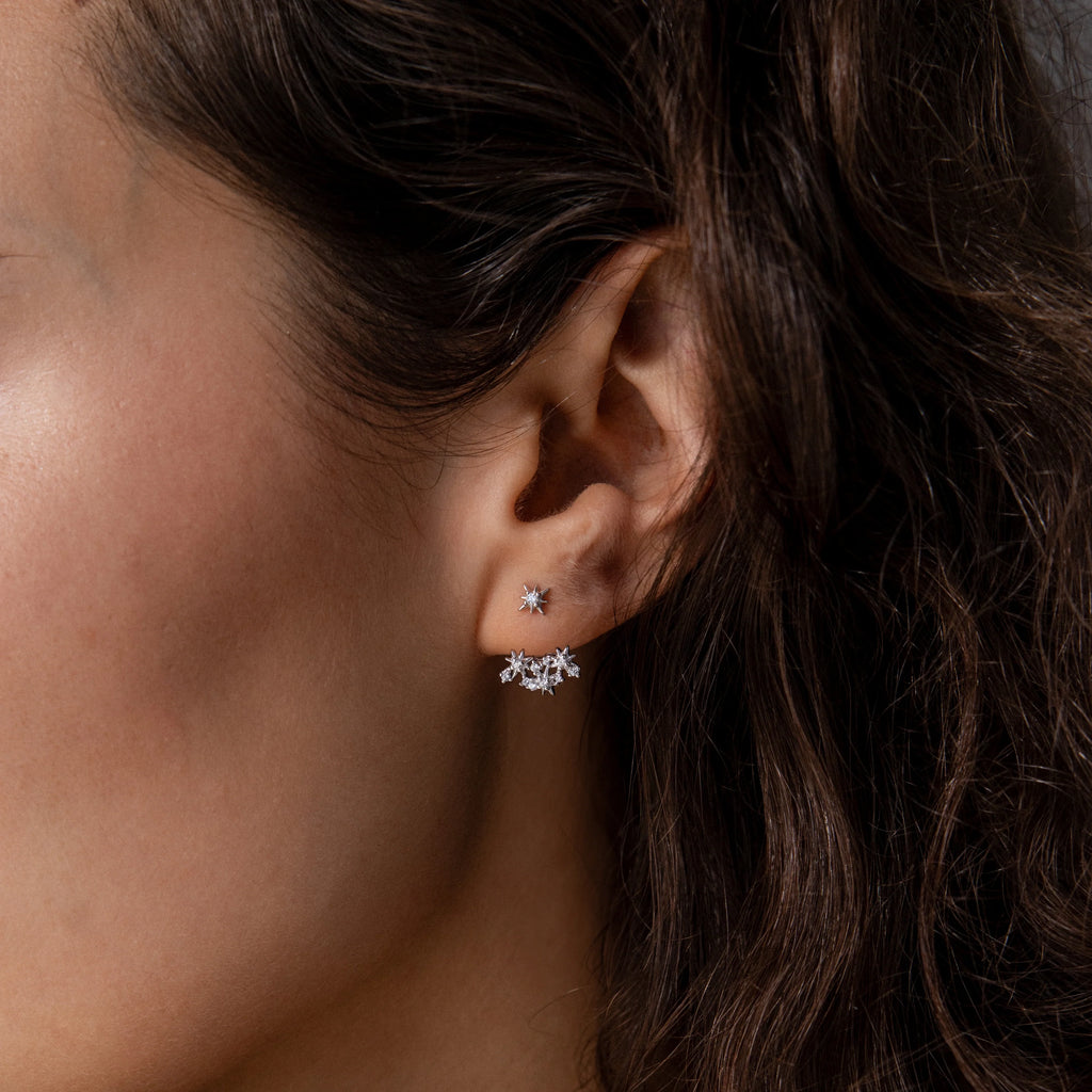 Diamond Starburst Cluster Ear Jackets Silver 18K Gold Plated