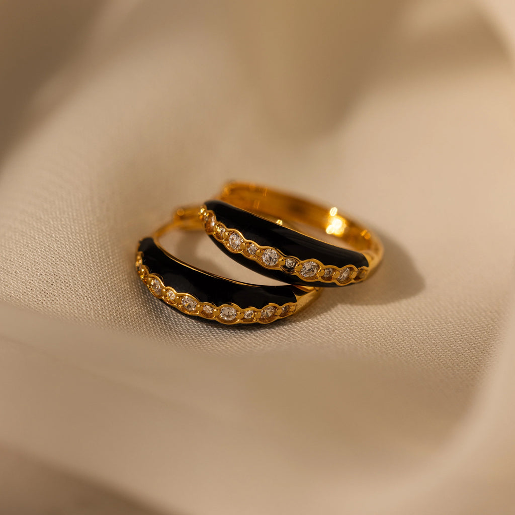 Diamonds Noir Pave Dome Hoops Silver 18K Gold Plated