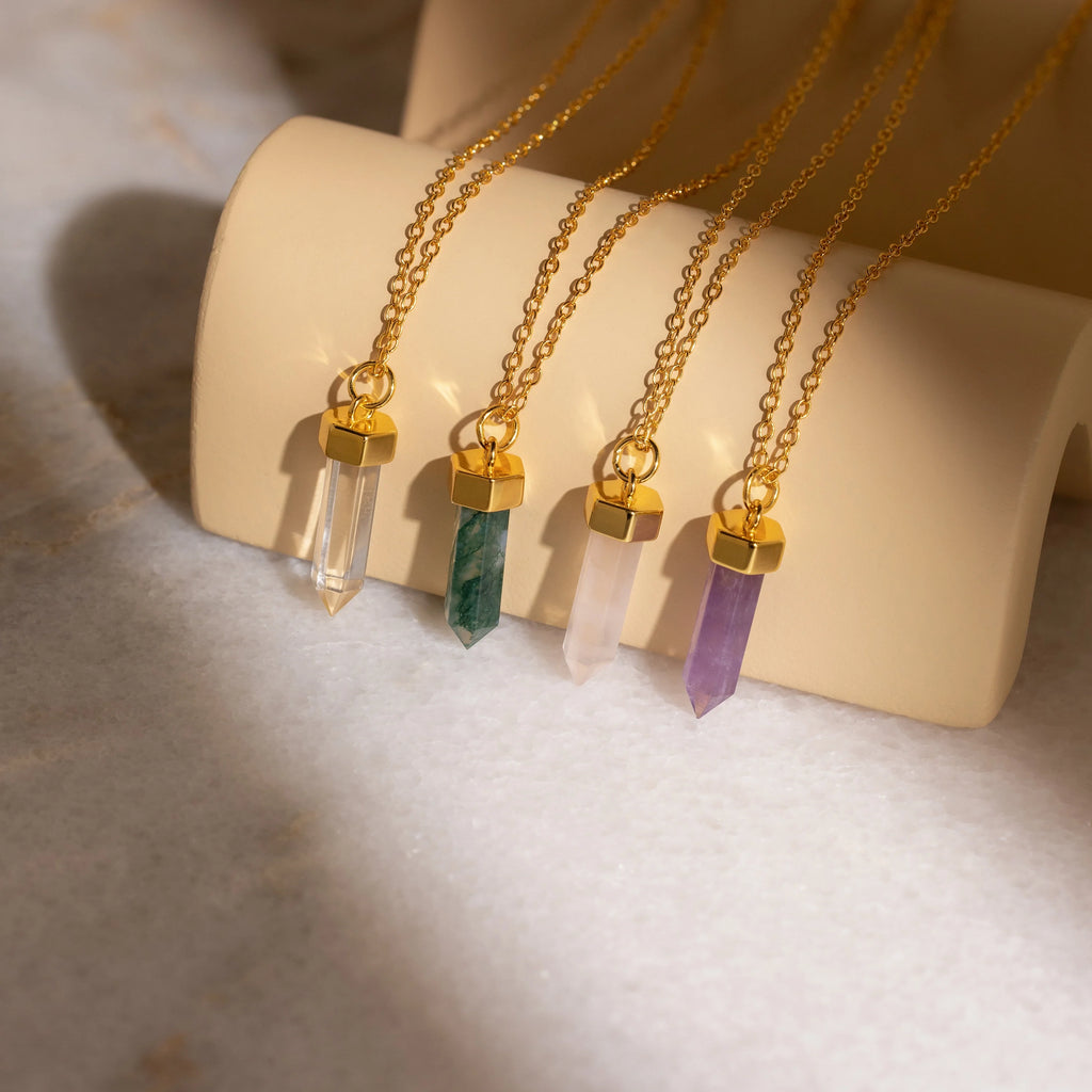 Clear Quartz Necklace Silver 18K Gold Plated