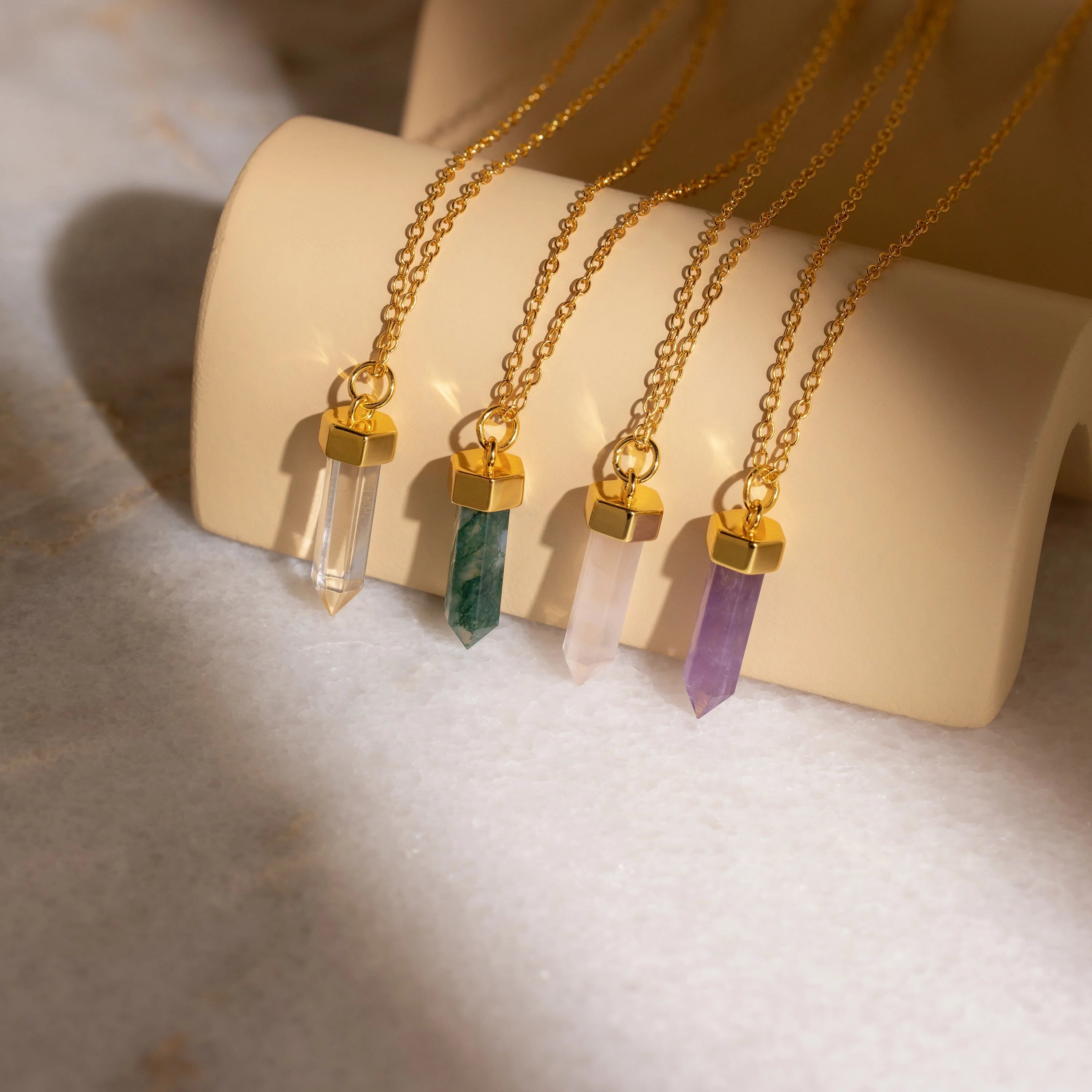 Clear Quartz Necklace Silver 18K Gold Plated