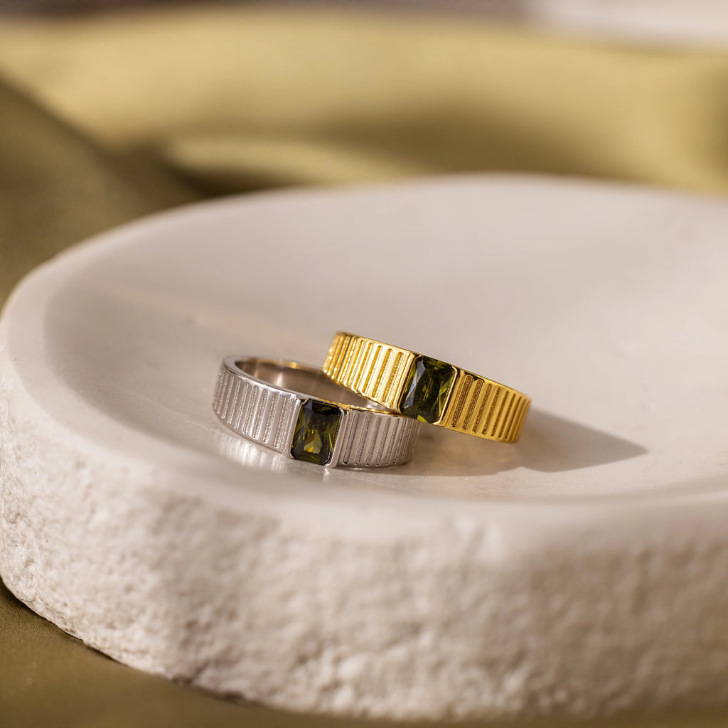 Olive Peridot Signet Ring Silver 18K Gold Plated