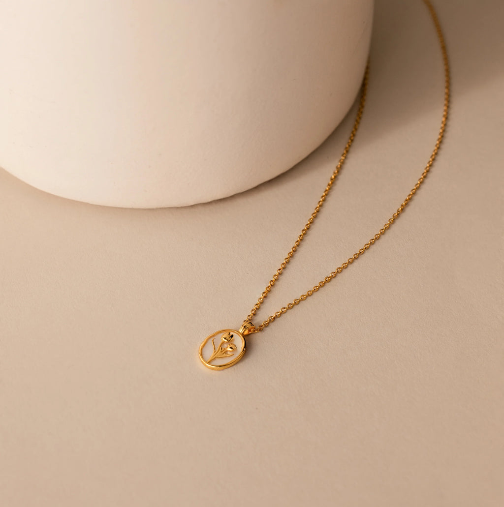 Pearl Tulip Pendant Necklace Silver 18K Gold Plated
