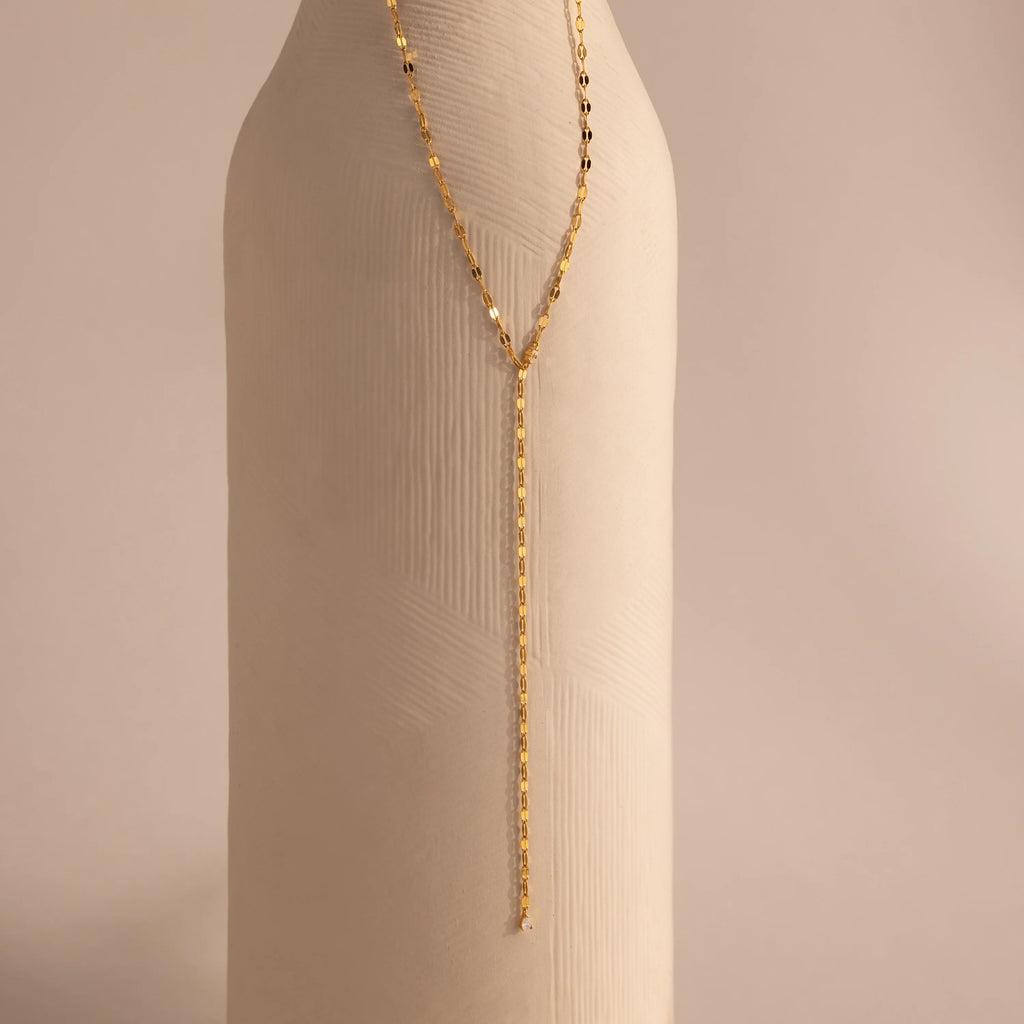 Sparkling Diamond Lariat Necklace Silver 18K Gold Plated