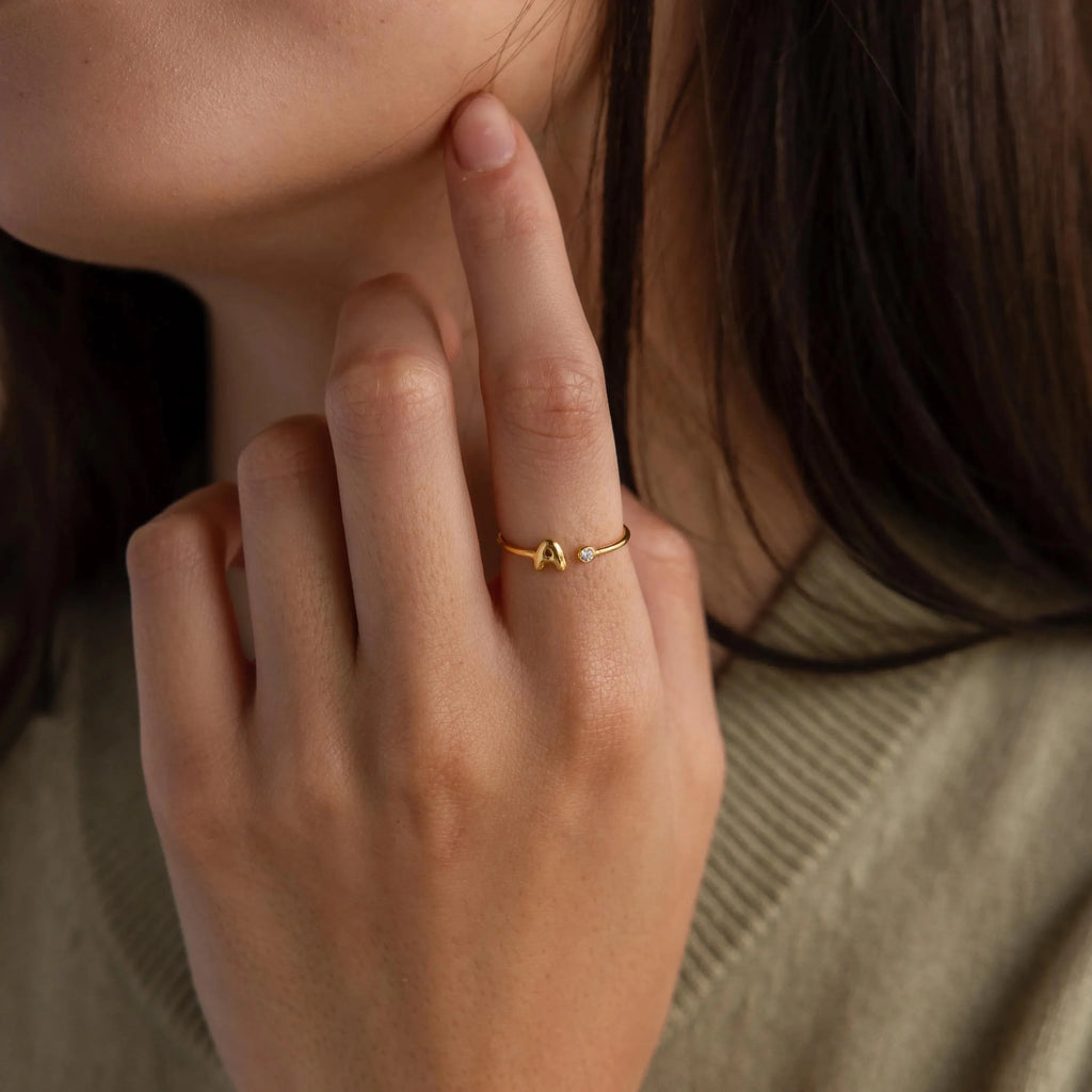 Bubble Initial Birthstone Ring Silver 18K Gold Plated