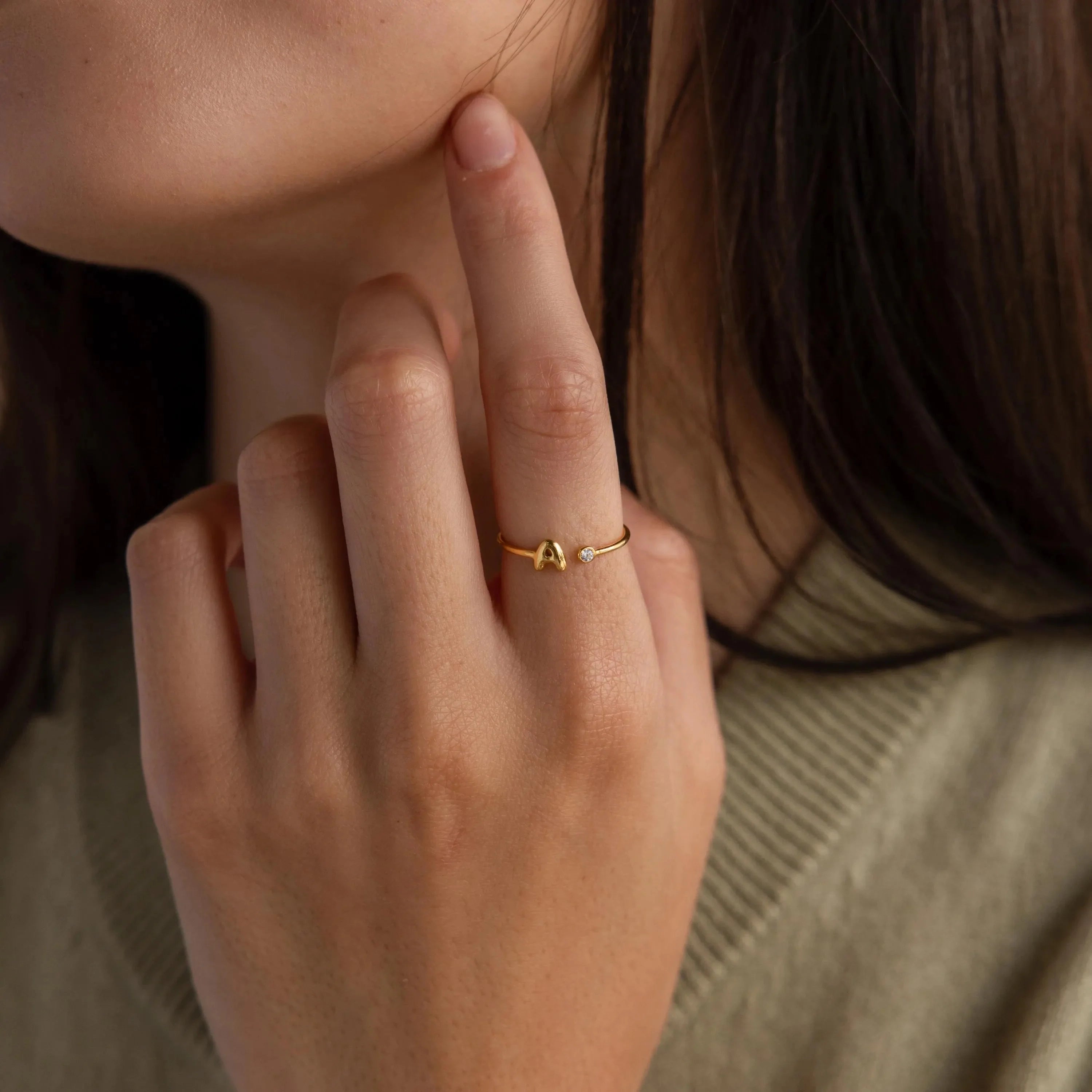 Bubble Initial Birthstone Ring Silver 18K Gold Plated