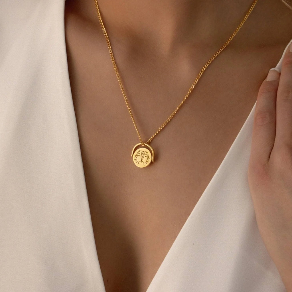 Zodiac Spinner Necklace Silver 18K Gold Plated