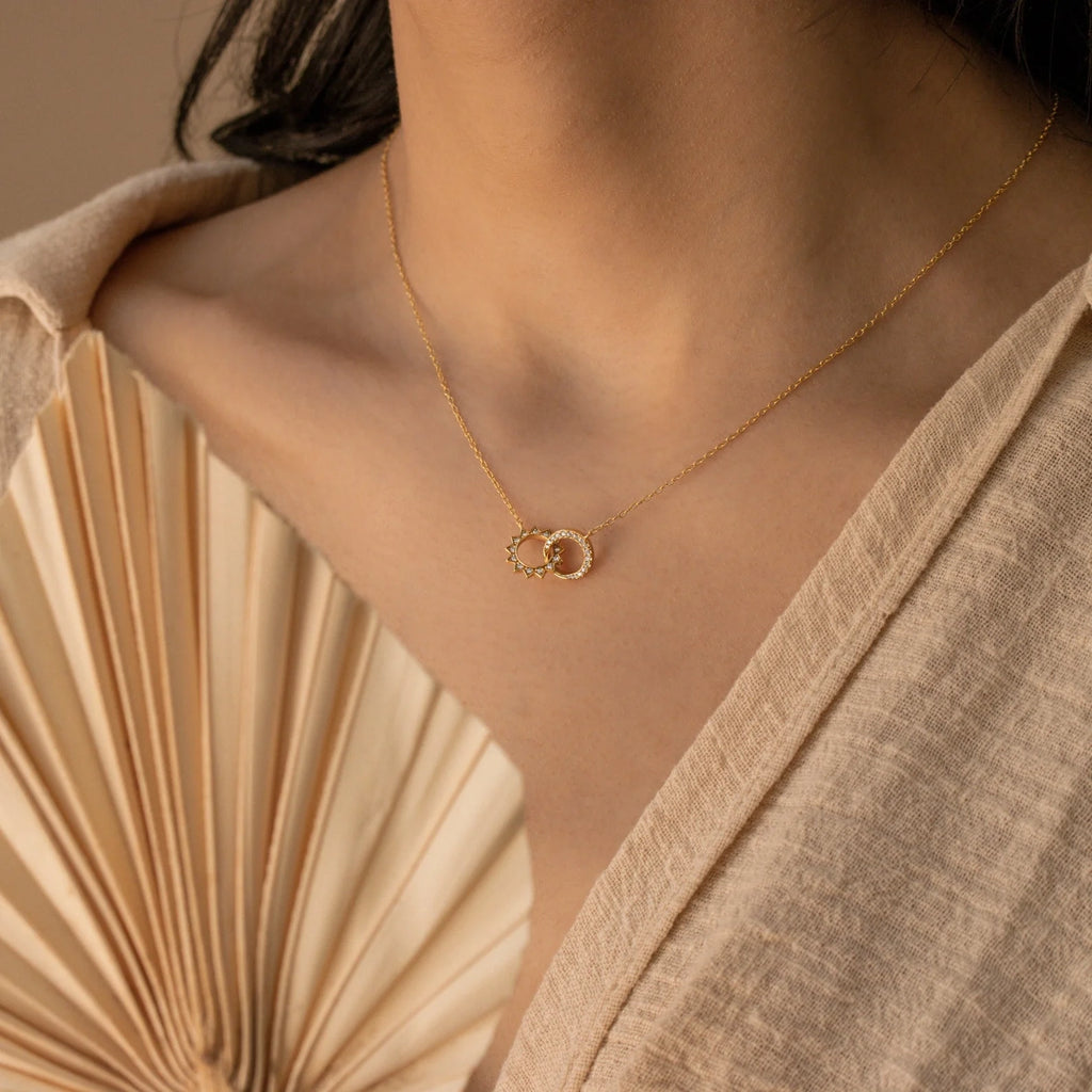 Sun & Moon Eternity Necklace Silver 18K Gold Plated