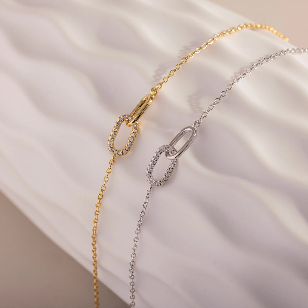 Pave Linked Pendant Bracelet Silver 18K Gold Plated