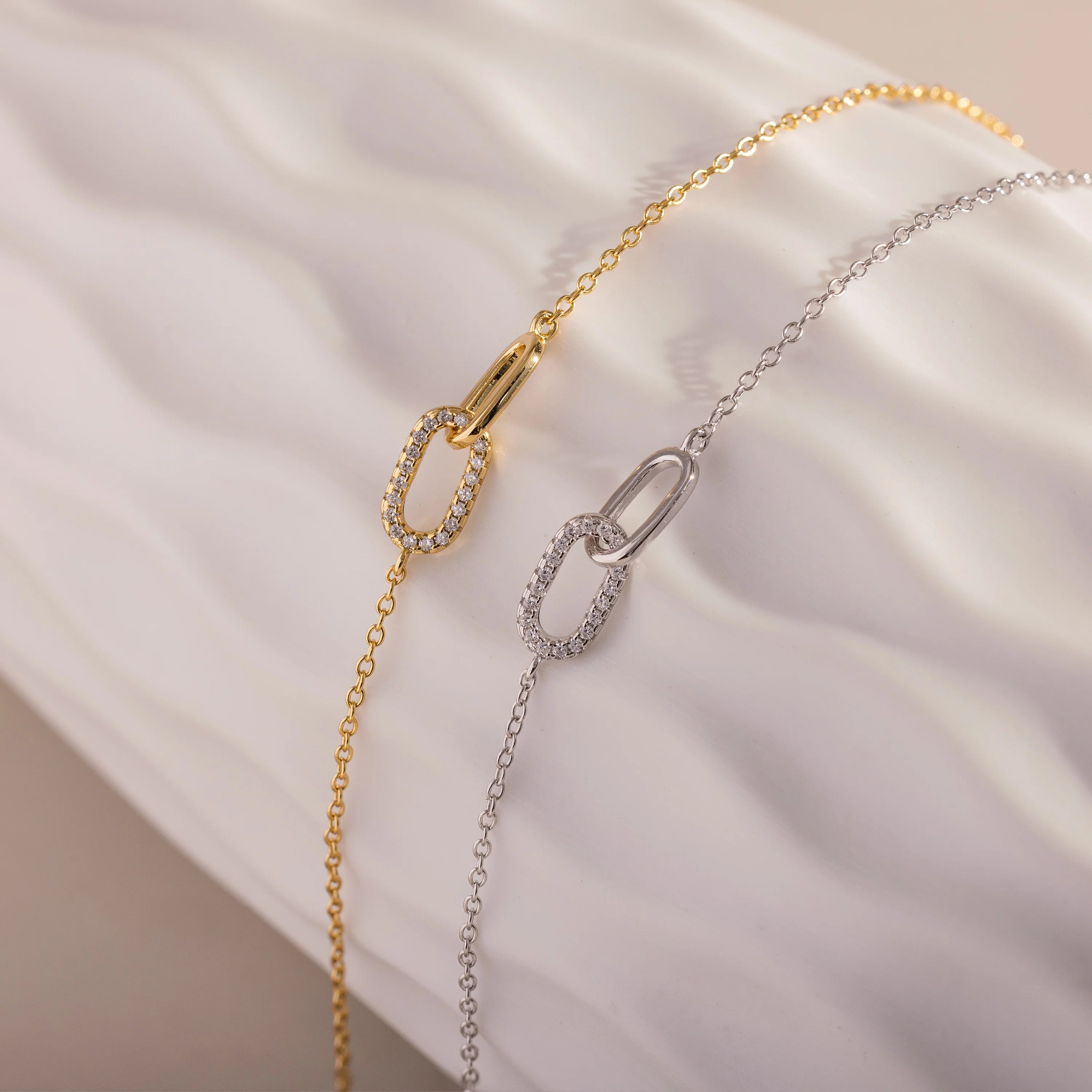 Pave Linked Pendant Bracelet Silver 18K Gold Plated