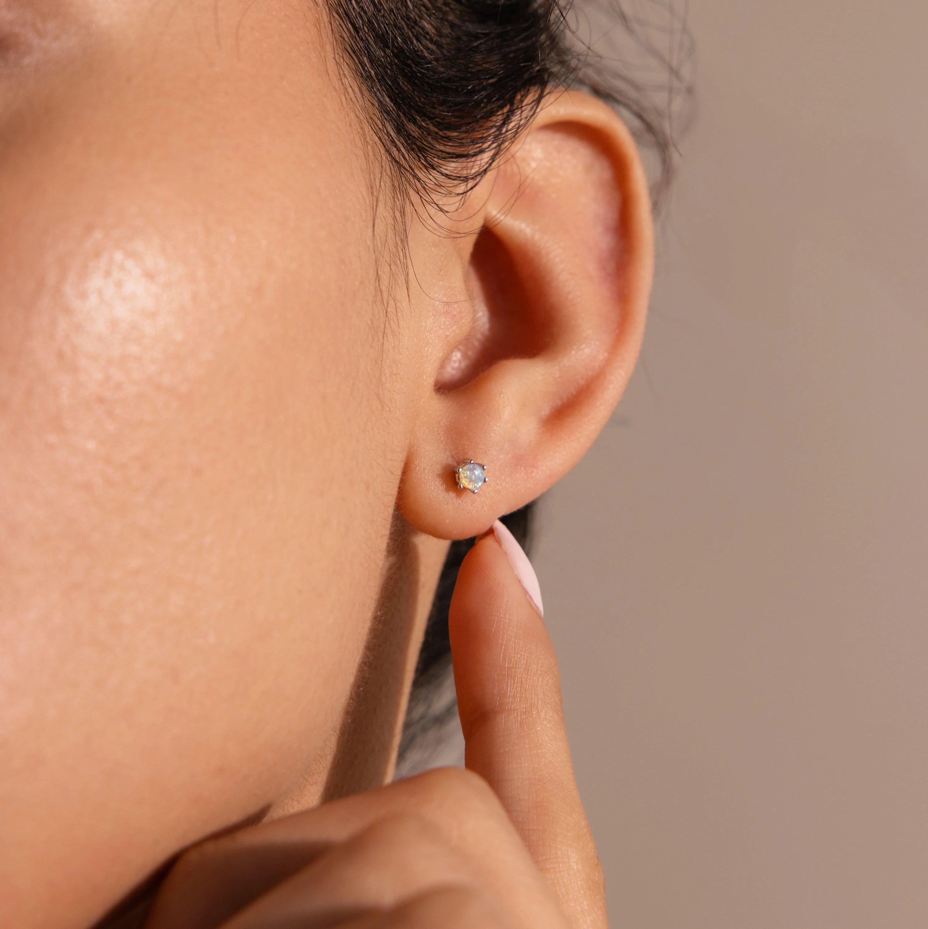 Opal Flatback Studs Silver 18K Gold Plated