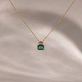 Emerald Pink Tourmaline Necklace Silver 18K Gold Plated