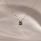 Emerald Pink Tourmaline Necklace Silver 18K Gold Plated