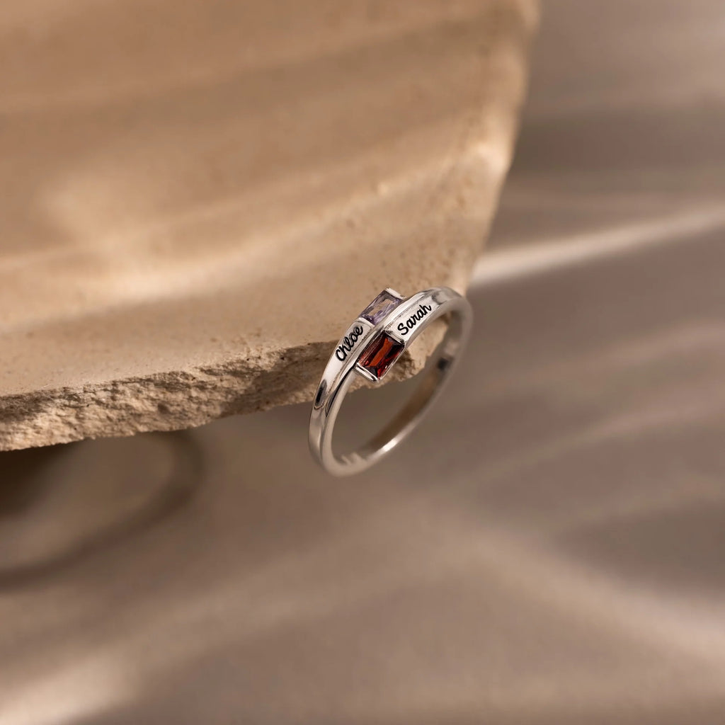 Toi et Moi Baguette Name Ring Silver 18K Gold Plated