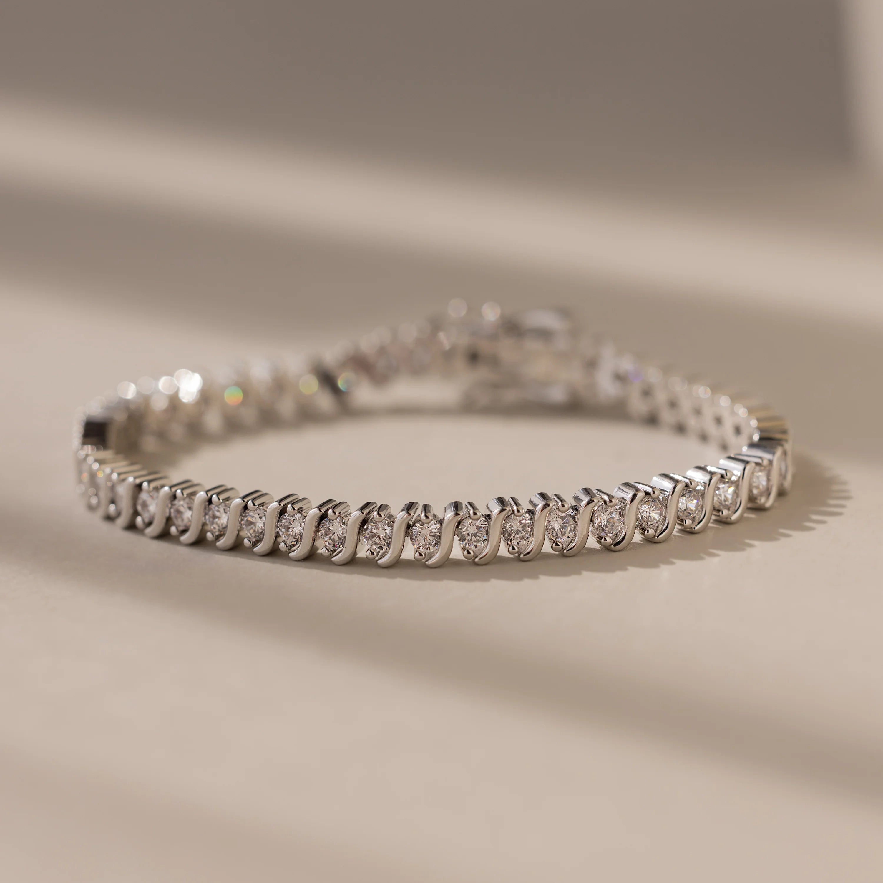 Diamond S-Link Tennis Bracelet Silver 18K Gold Plated