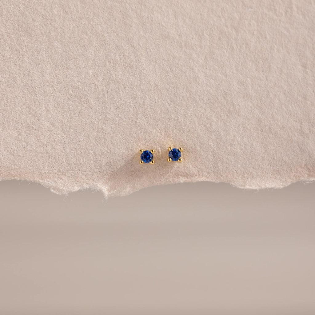 Dainty Sapphire Flatback Studs Silver 18K Gold Plated