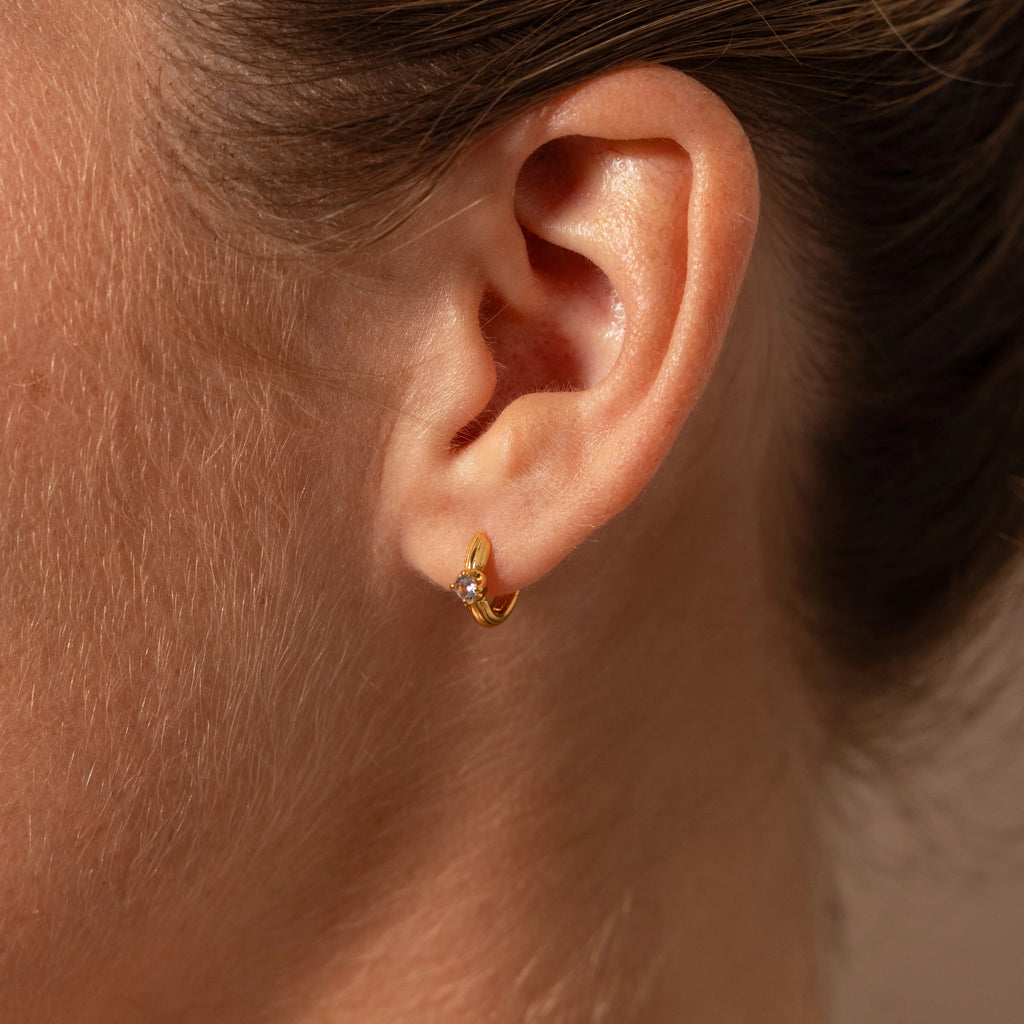 Ribbed Blue Zircon Huggies Silver 18K Gold Plated