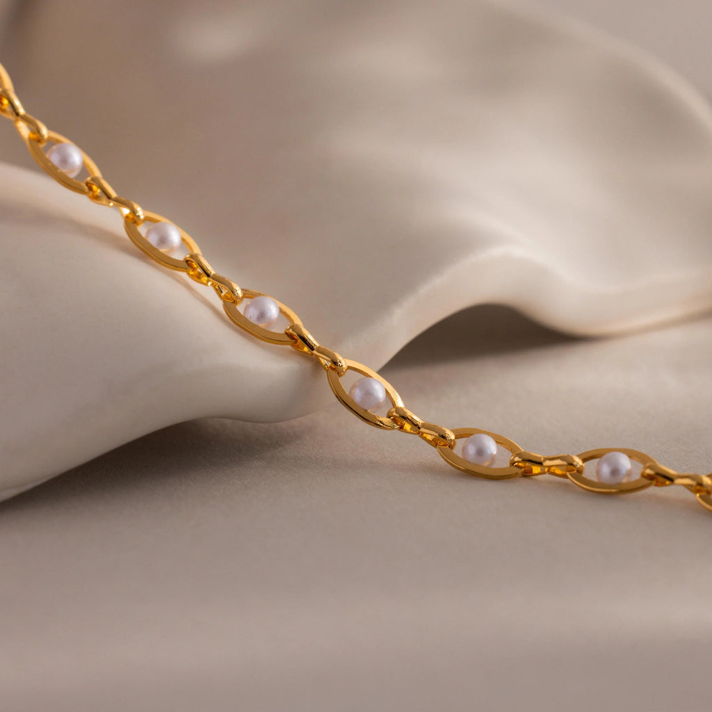 Eternity Pearl Choker Necklace Silver 18K Gold Plated