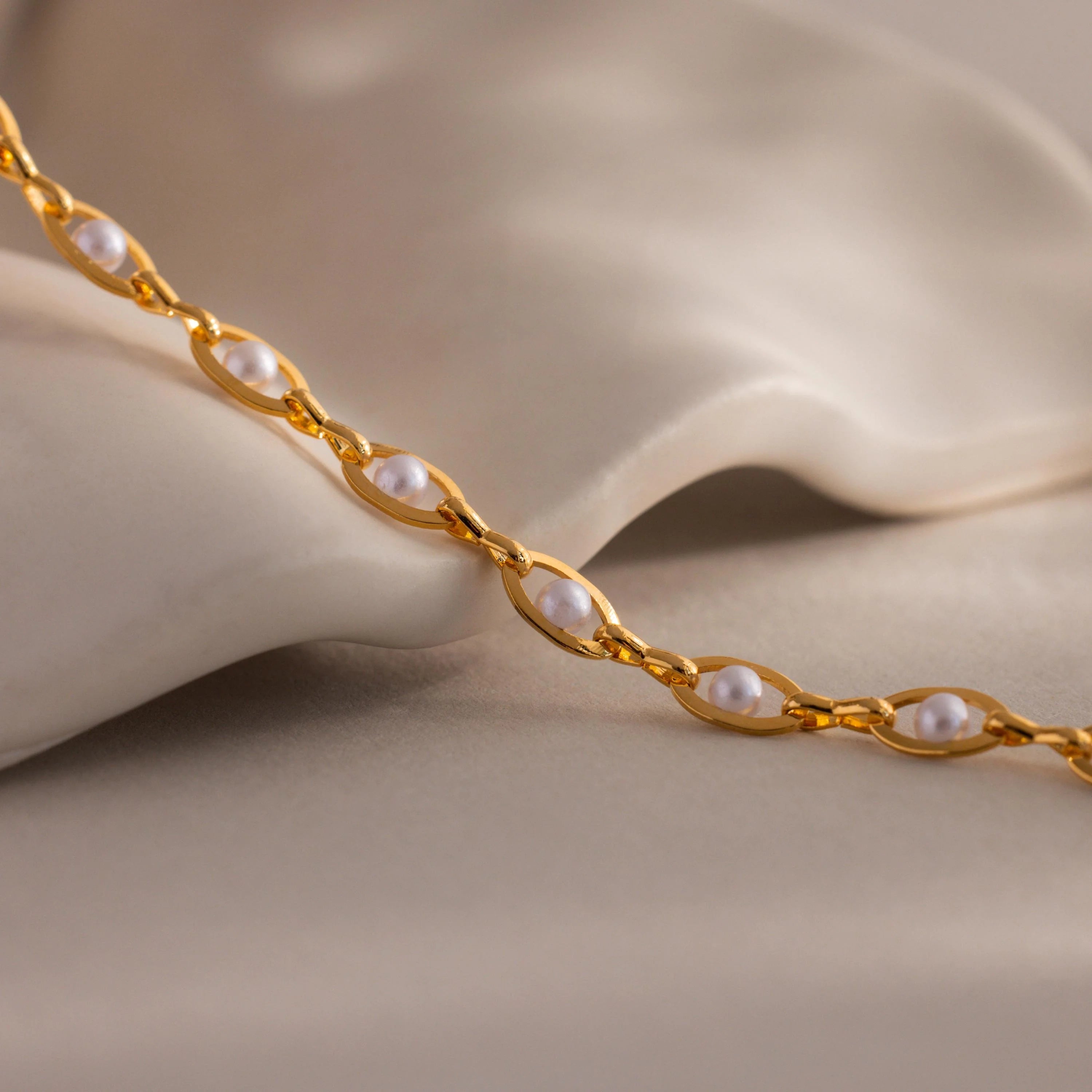 Eternity Pearl Choker Necklace Silver 18K Gold Plated